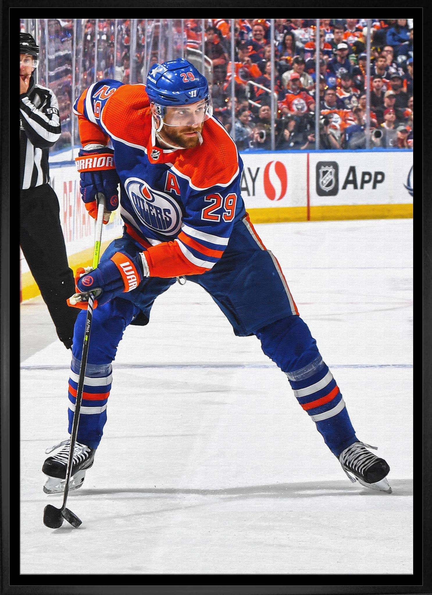 Leon Draisaitl 20" x 29" Framed Canvas Oilers Action-V 22.5" x 31.5"