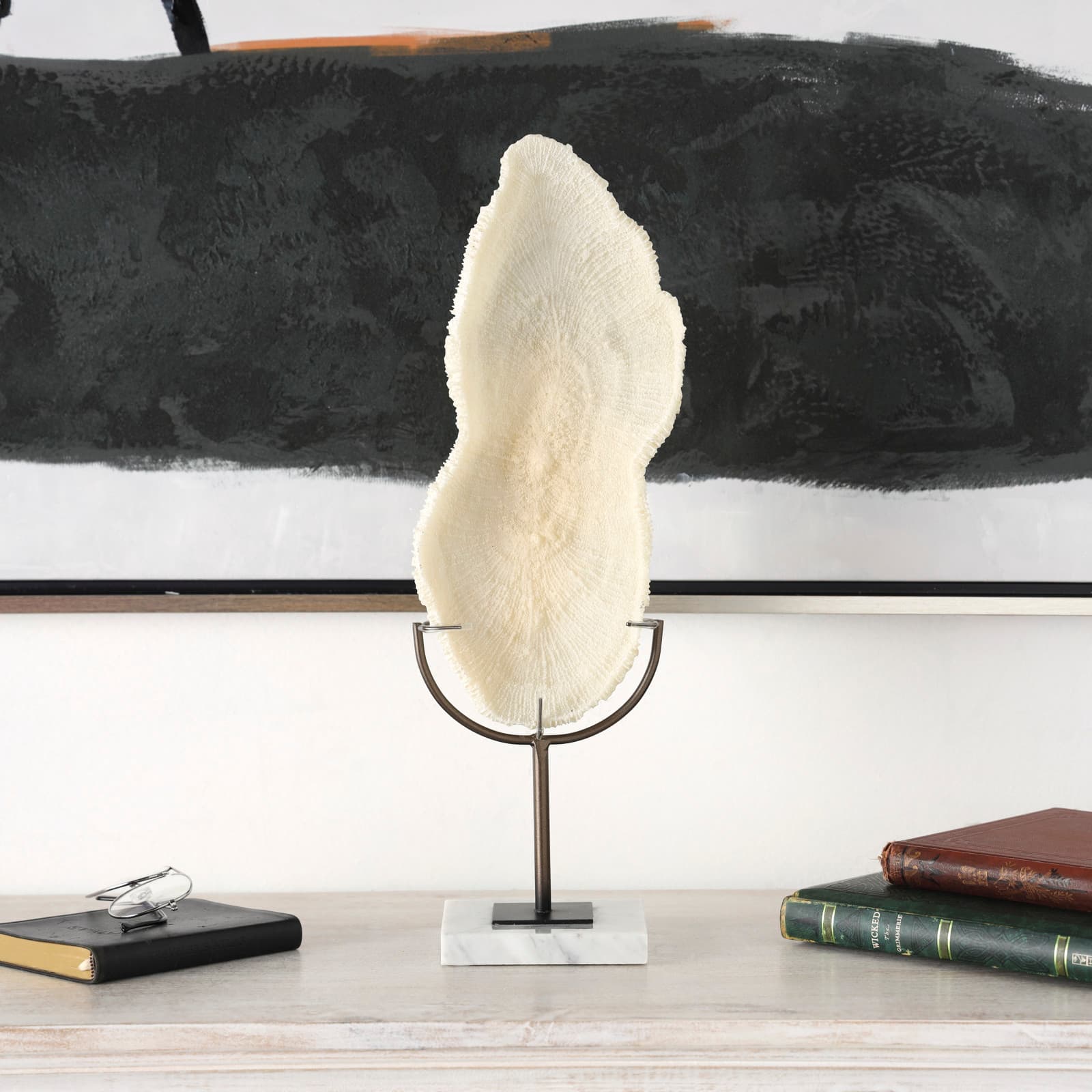 19.25" Cream Polystone Abstract Textured Coral Sculpture Décor