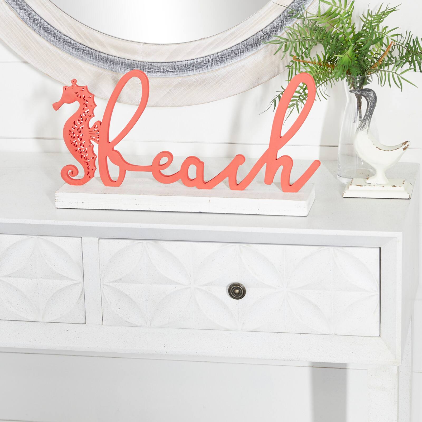 19" Red Coastal Beach Sign