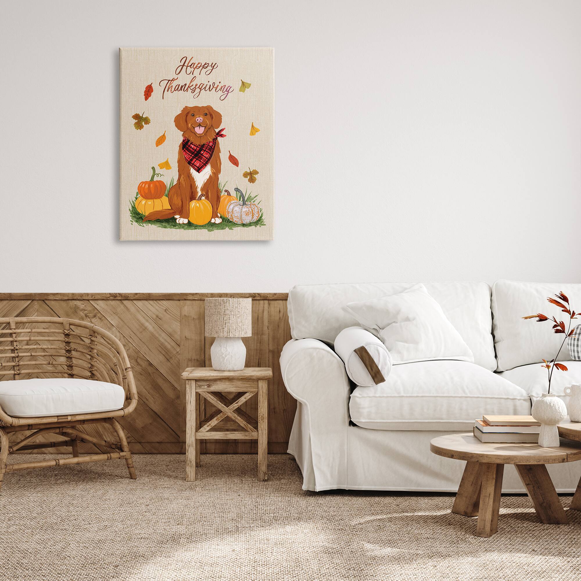 Stupell Industries Happy Thanksgiving Pumpkins Dog Canvas Wall Art