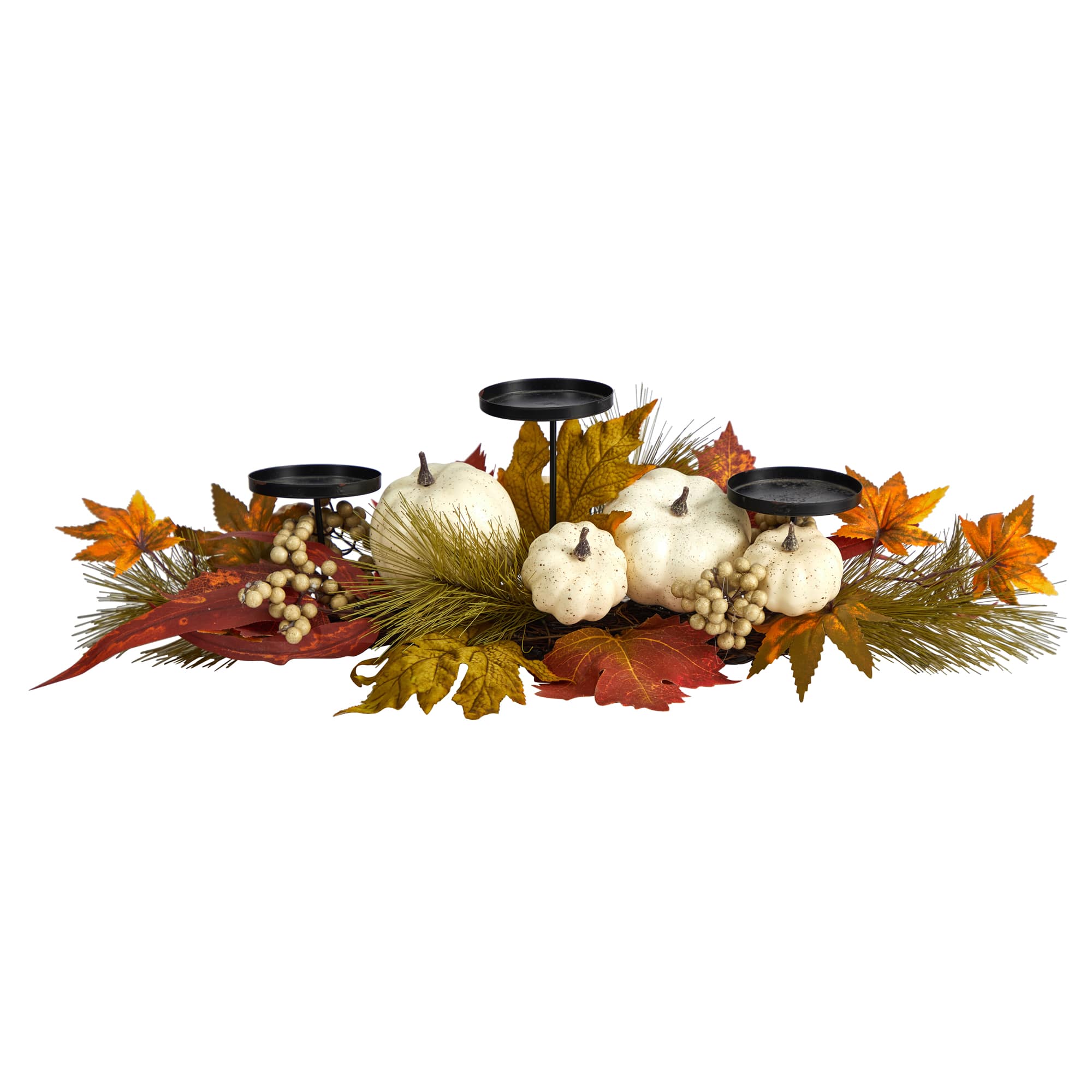 22" Pumpkin And Maple Leaf Autumn Candelabrum Arrangement