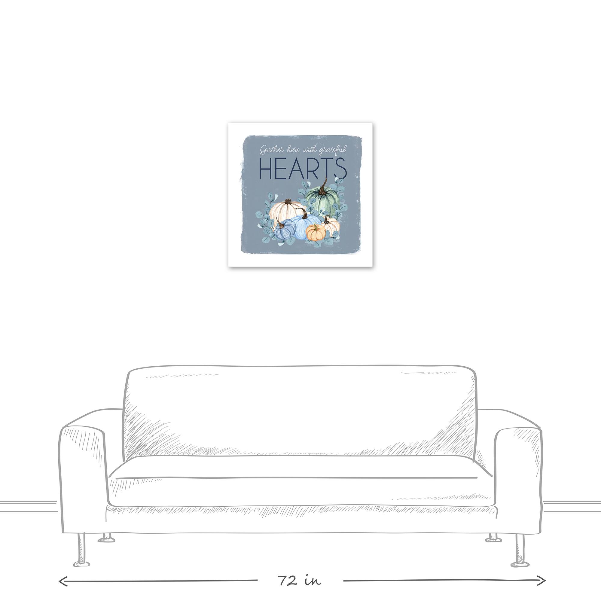 Gather Hearts Blue Mood Pumpkins Canvas Wall Art