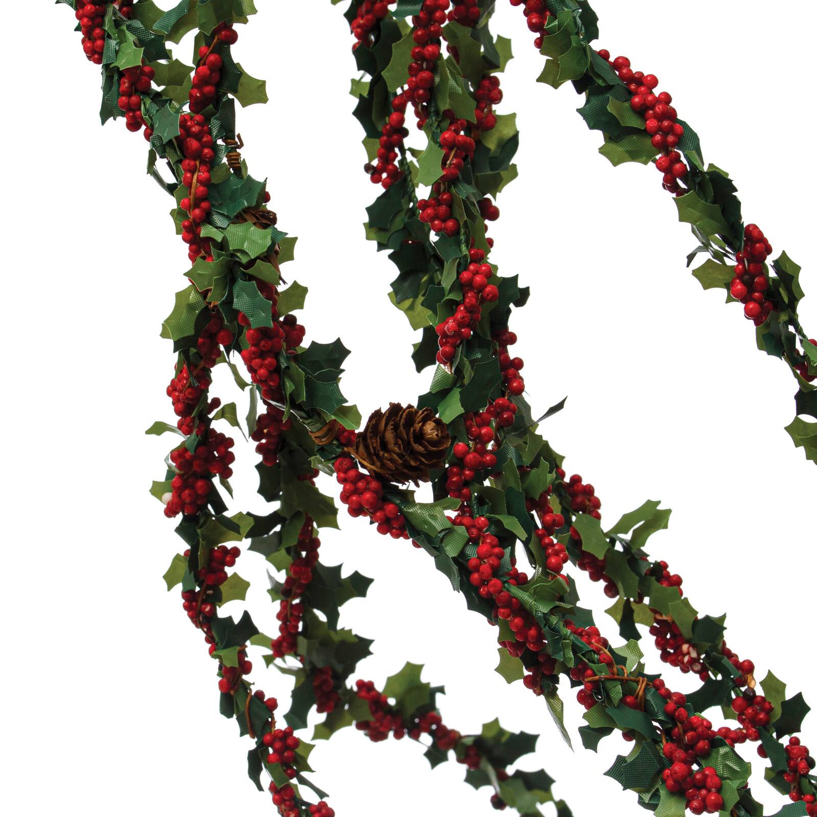 Hello Honey® 29.5" Faux Holly Leaf Spray with Red Berries & Pinecones