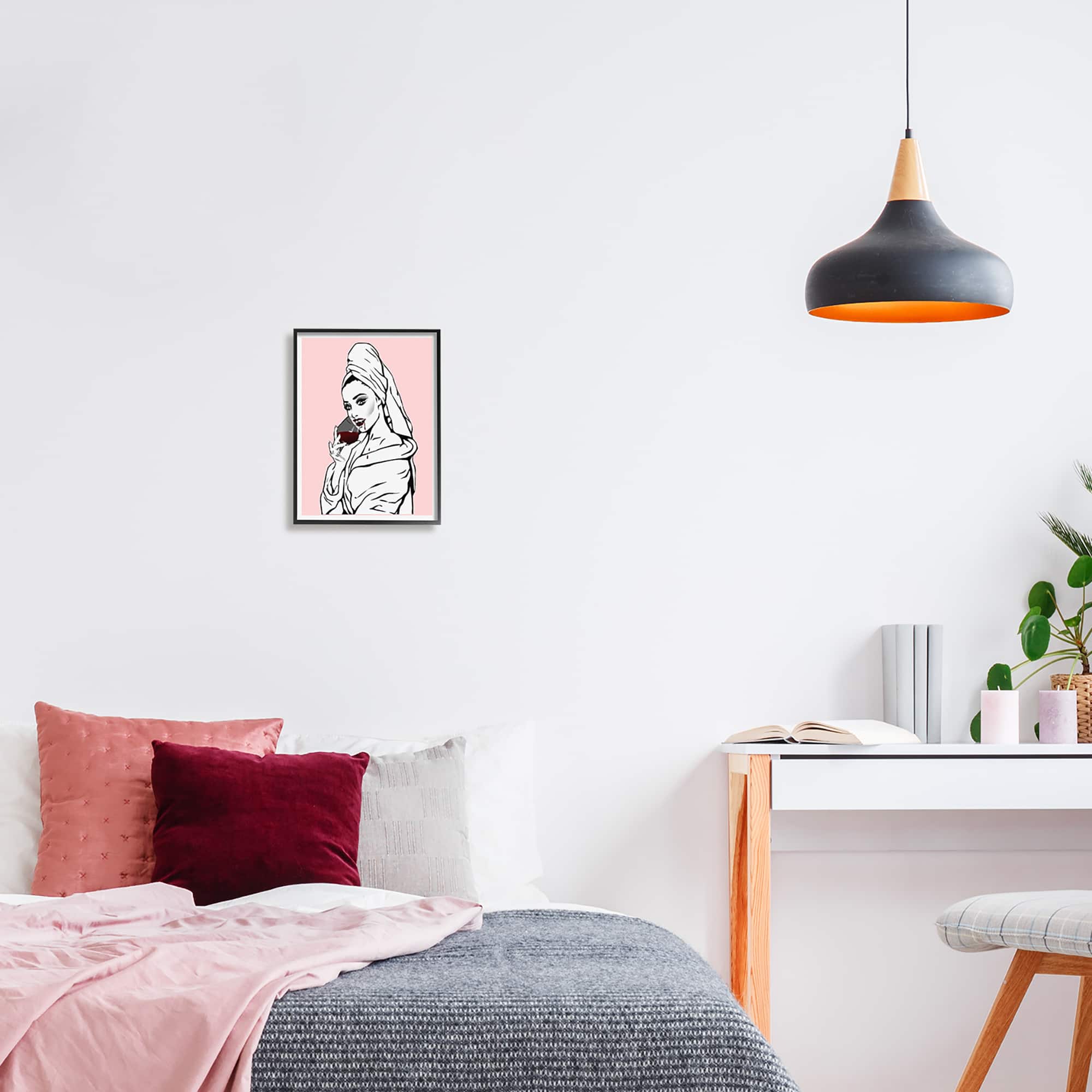Stupell Industries Pink Vampire Fashionista Drinking Wine Framed Giclee Art