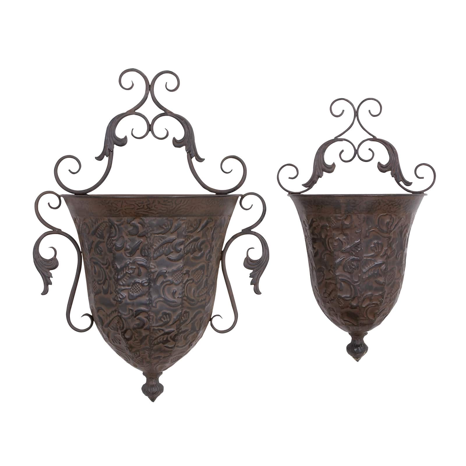 Brown Metal Traditional Planter Set