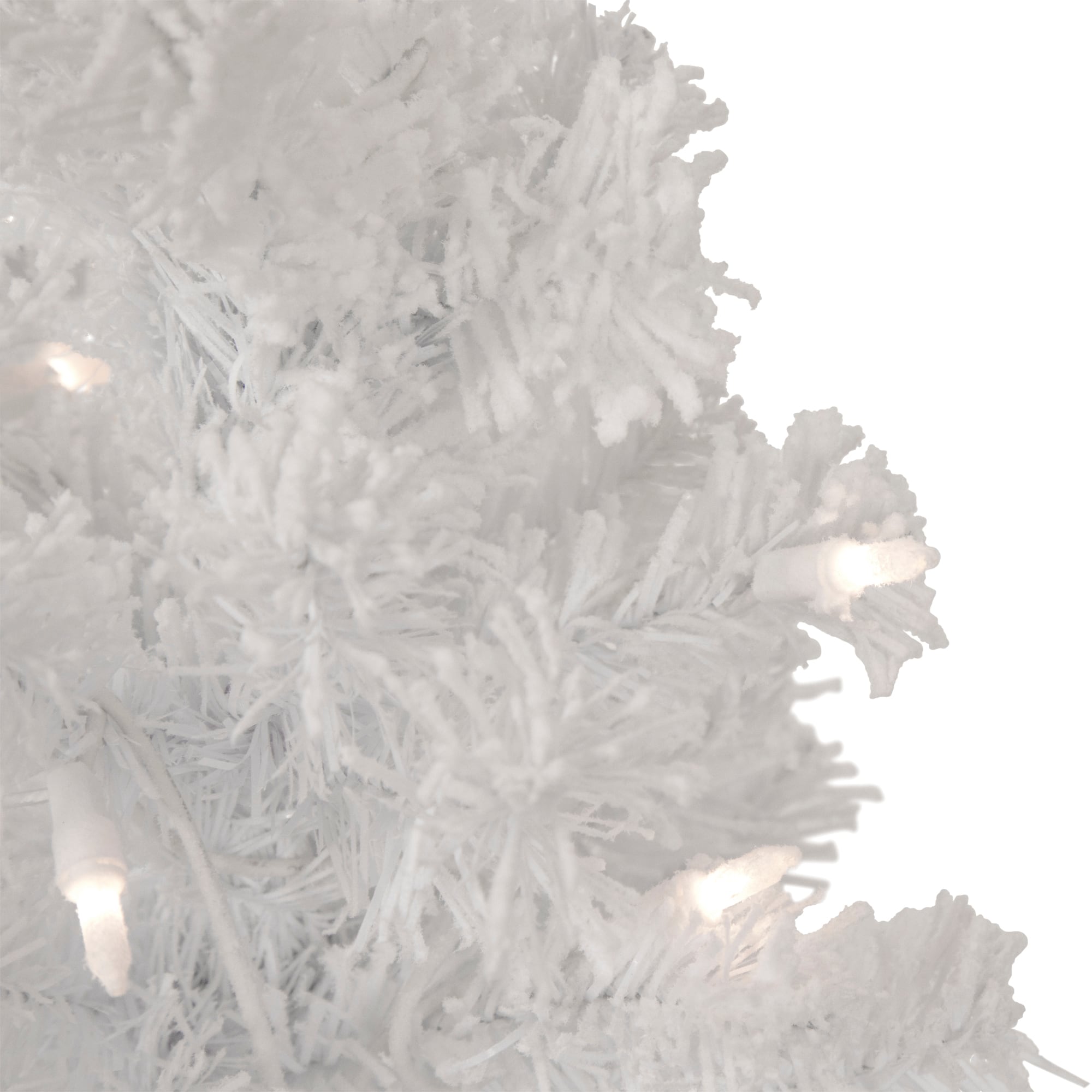 3.5ft. Pre-Lit Flocked White Winter Pine Tinsel Artificial Potted Christmas Tree, Clear Lights