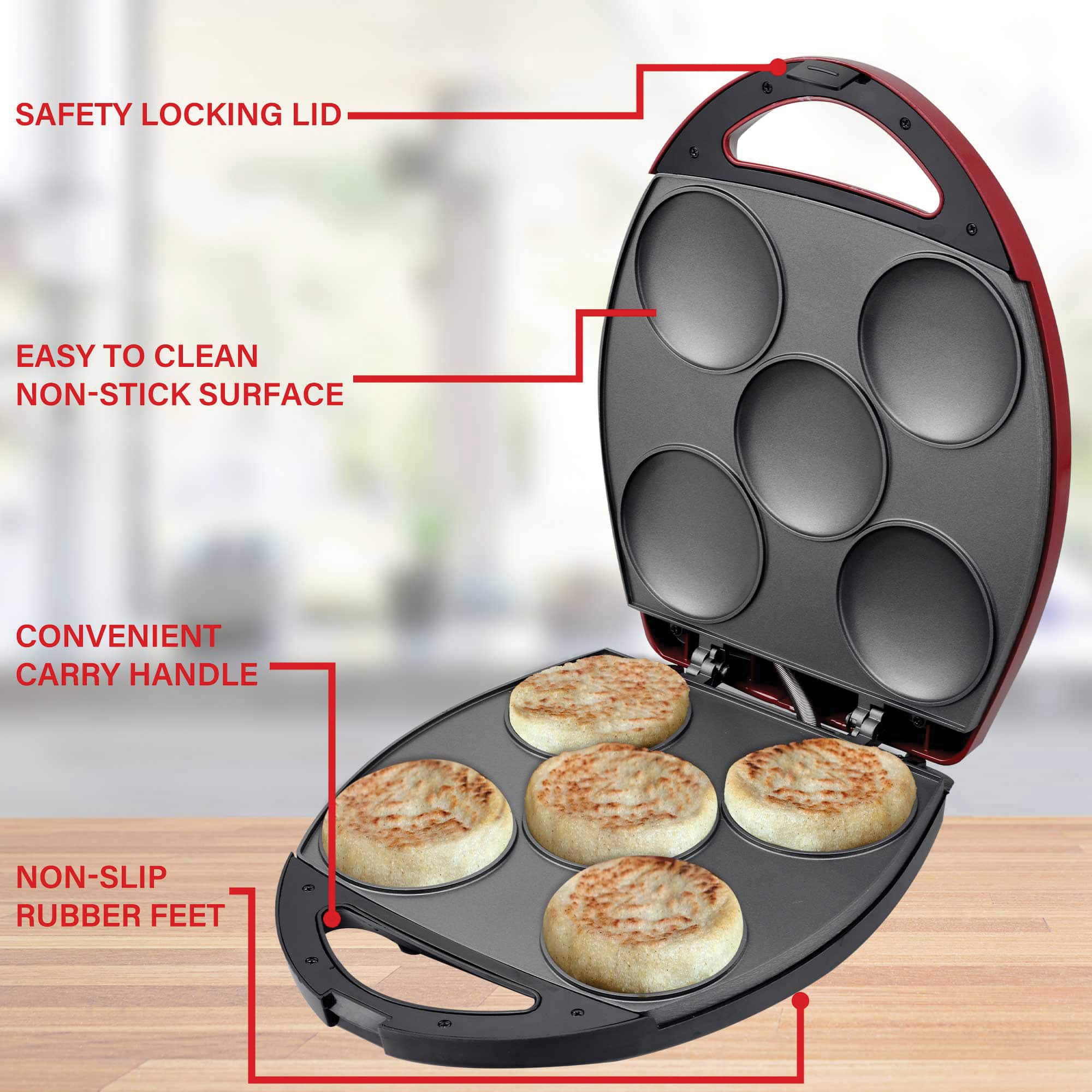 Brentwood Red 1200 Watt 5-Piece Nonstick Arepa Maker
