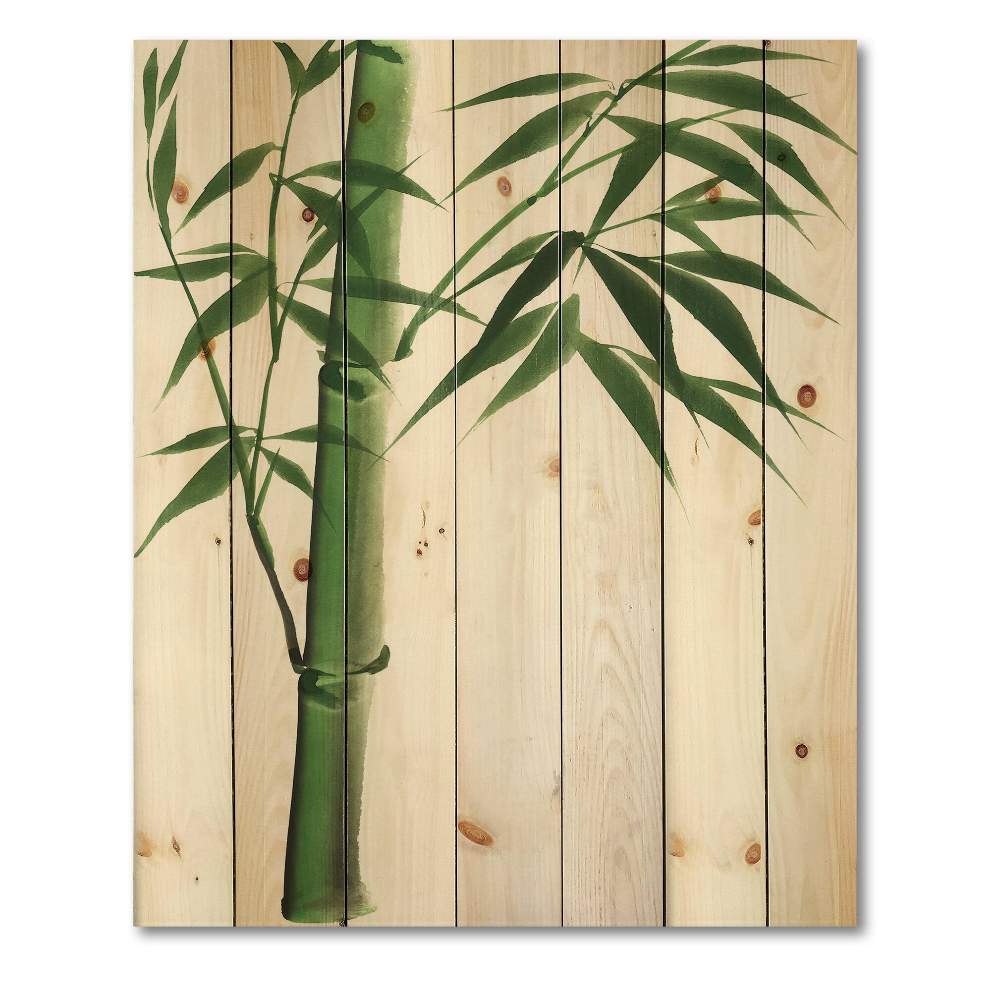 Designart - Detail Of Dark Green Bamboo III - Traditional Print on Natural Pine Wood