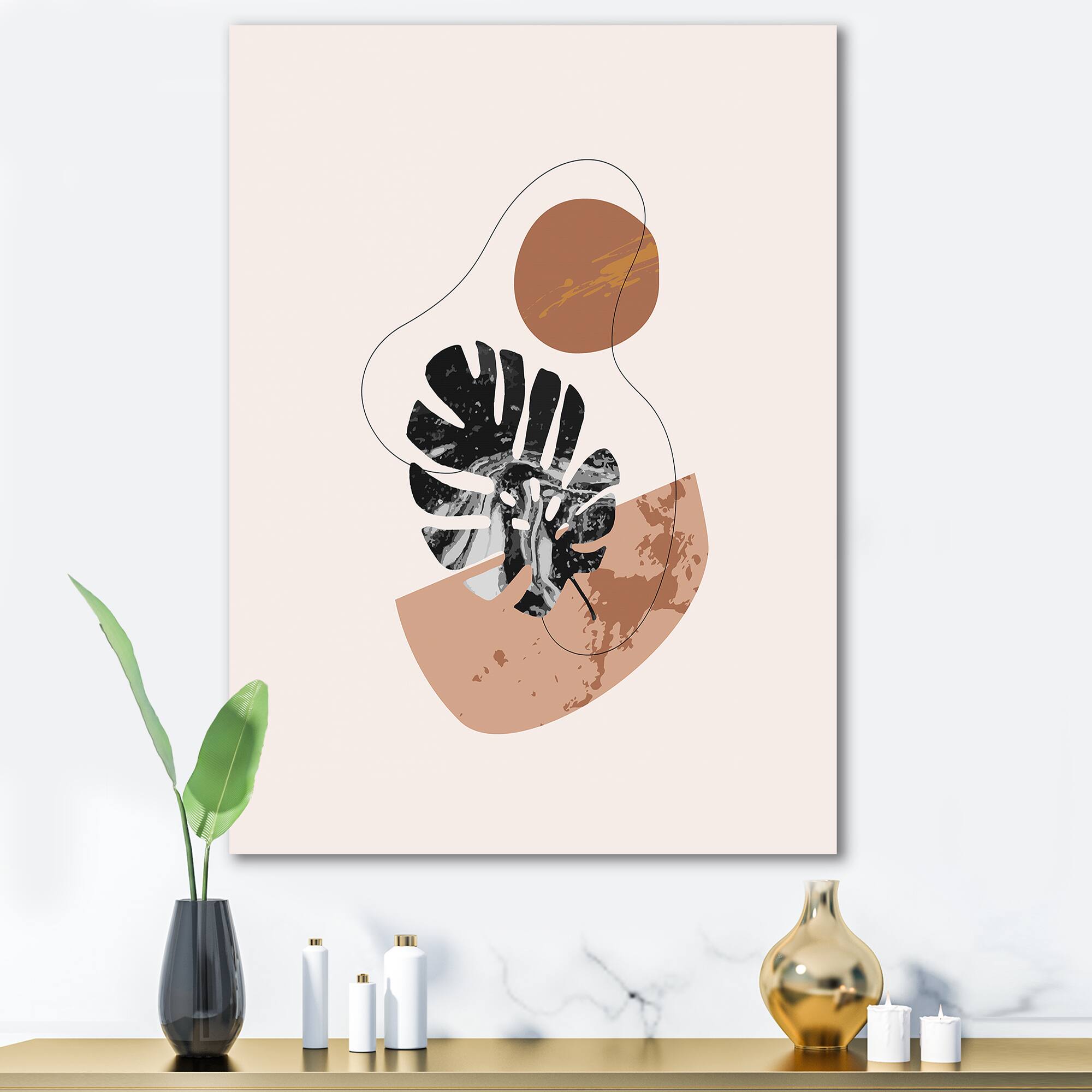 Designart - Abstract Shapes & Tropical Monstera Leaves