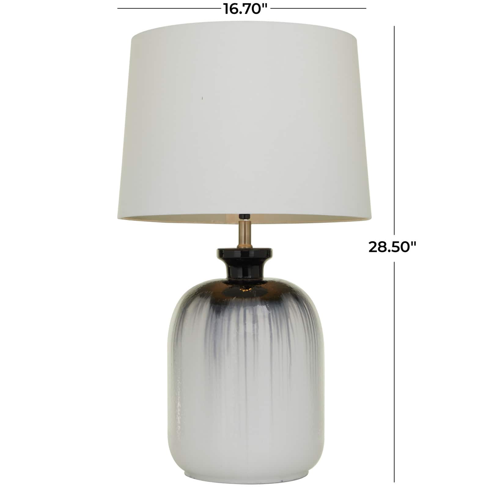 White Glass Gourd Style Base Table Lamp with Drum Shade 17" x 17" x 29"
