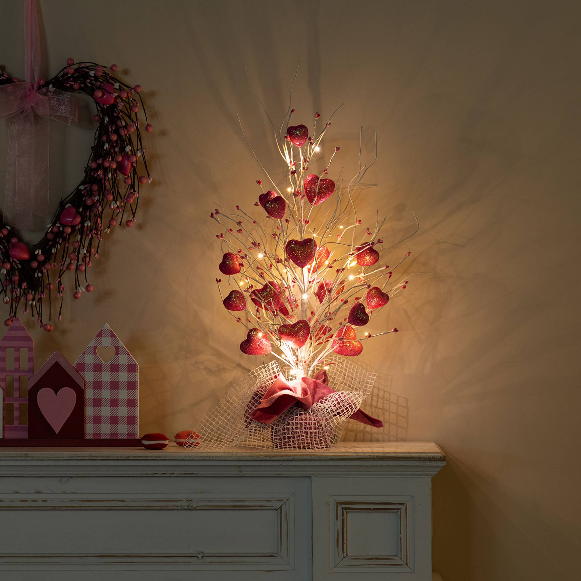 Glitzhome® 21" Lighted Valentine's Pink Heart Table Tree