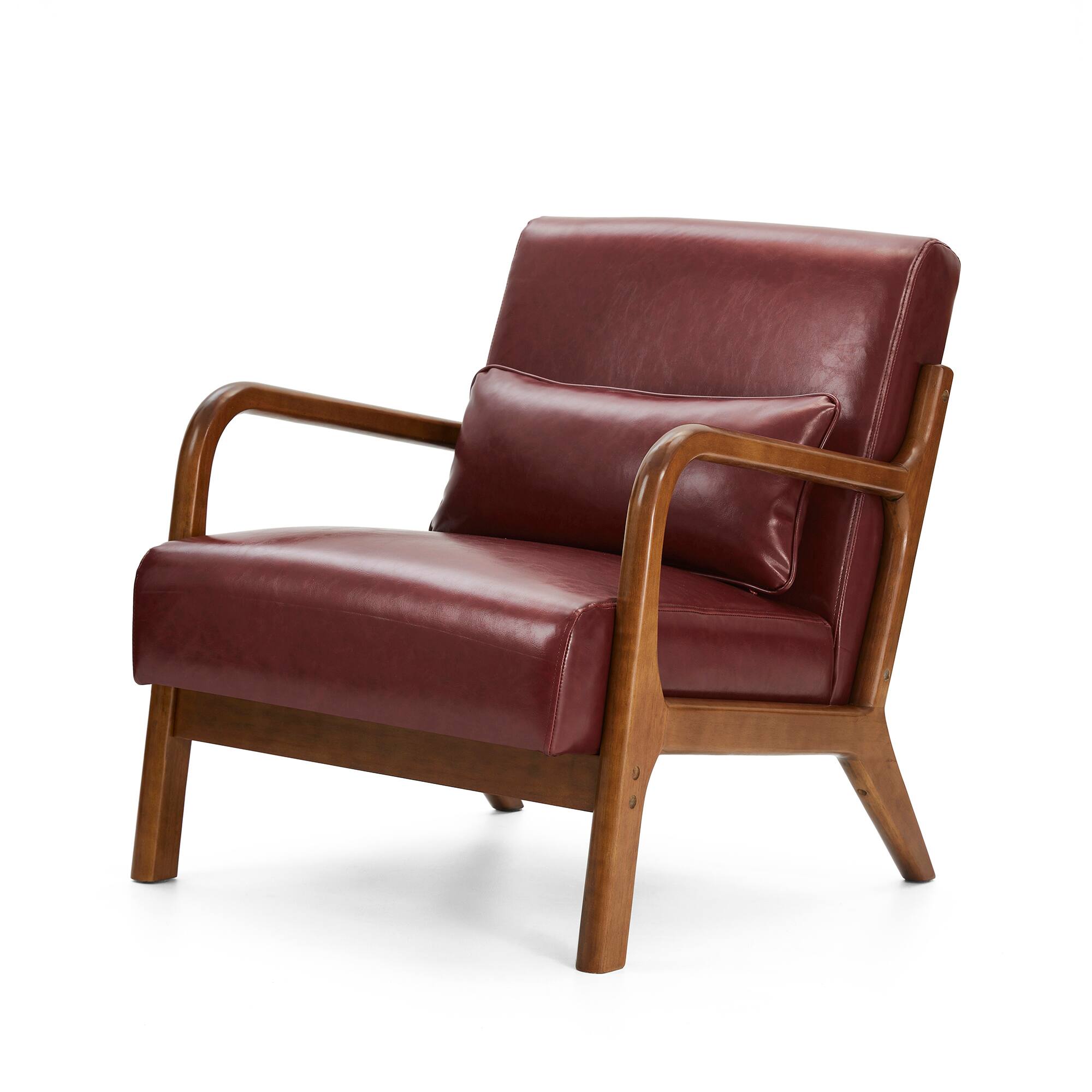 Glitzhome® Mid-Century Faux Leather Accent Chair