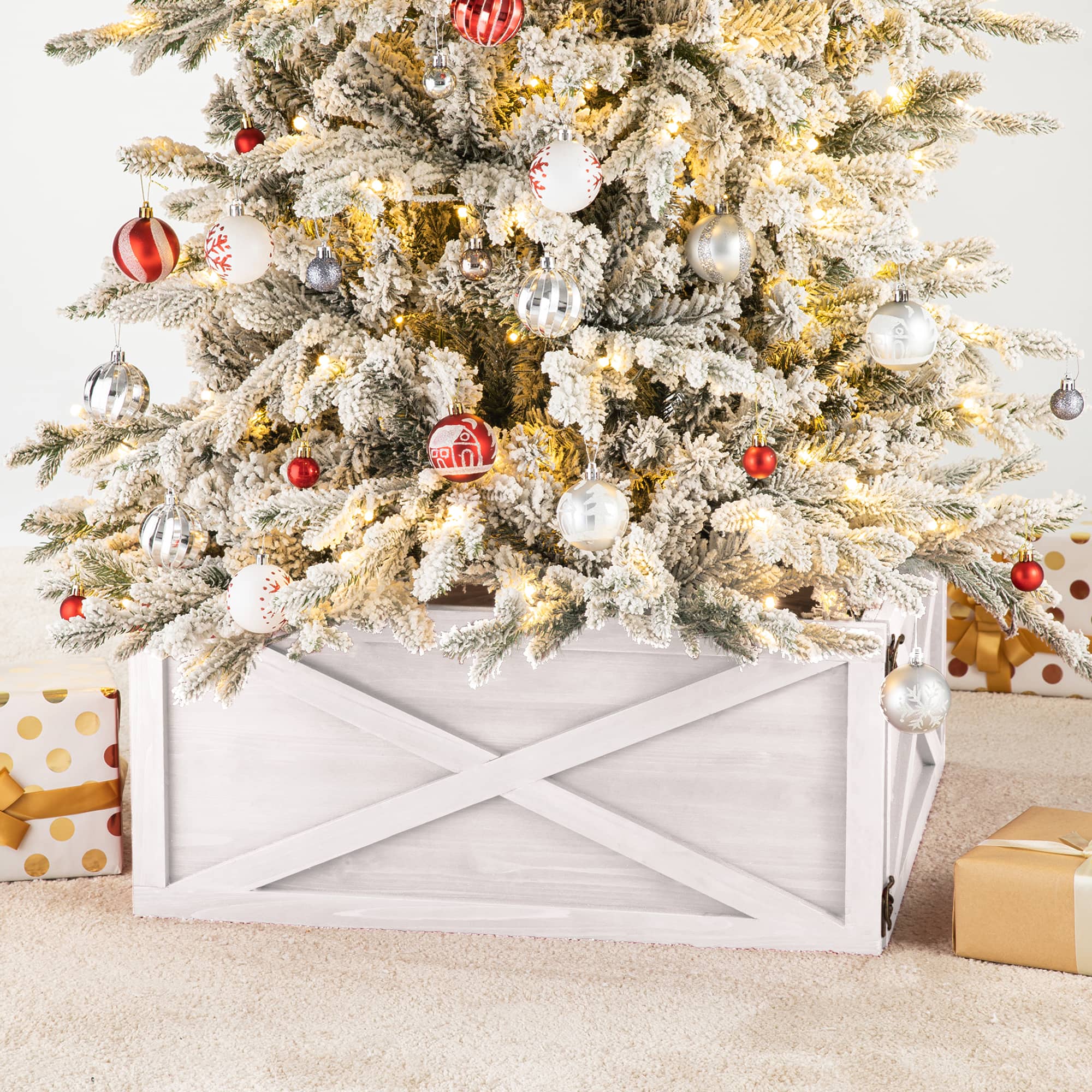 Glitzhome® 22" Washed White Wooden Tree Collar