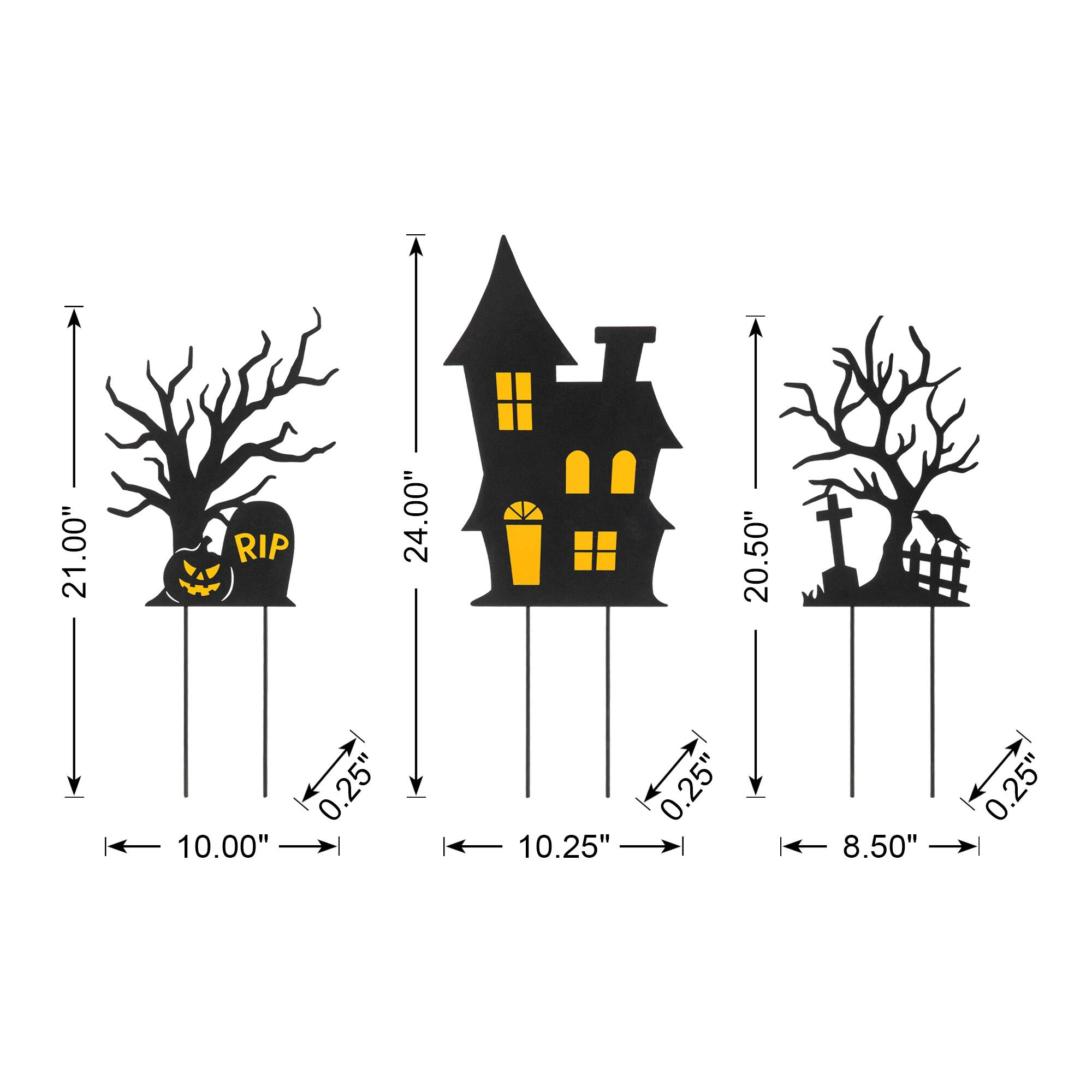 Glitzhome® 2ft. Halloween Metal Silhouette Haunted House and Ghost Tree Yard Stake Set