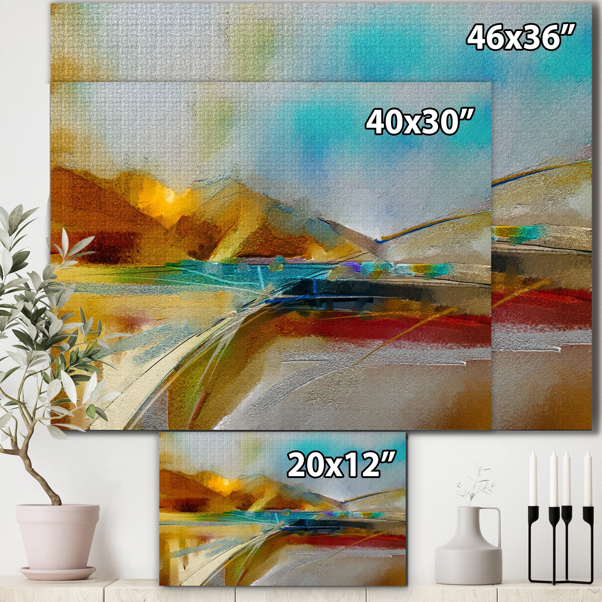 Designart - Impressionist Mountscape With River I - Modern Canvas Wall Art Print