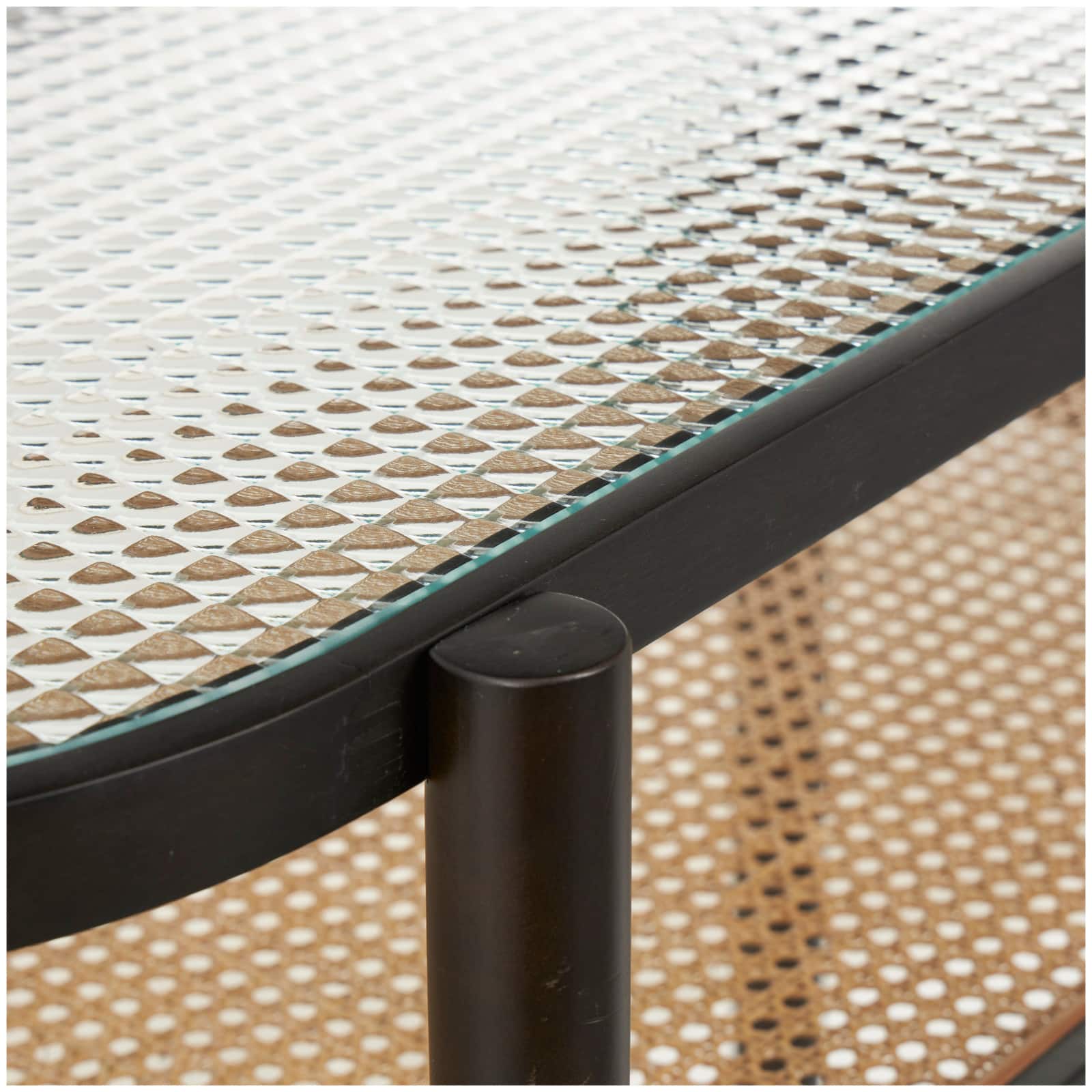 Brown Rattan Console Table with Pressed Tempered Glass Top