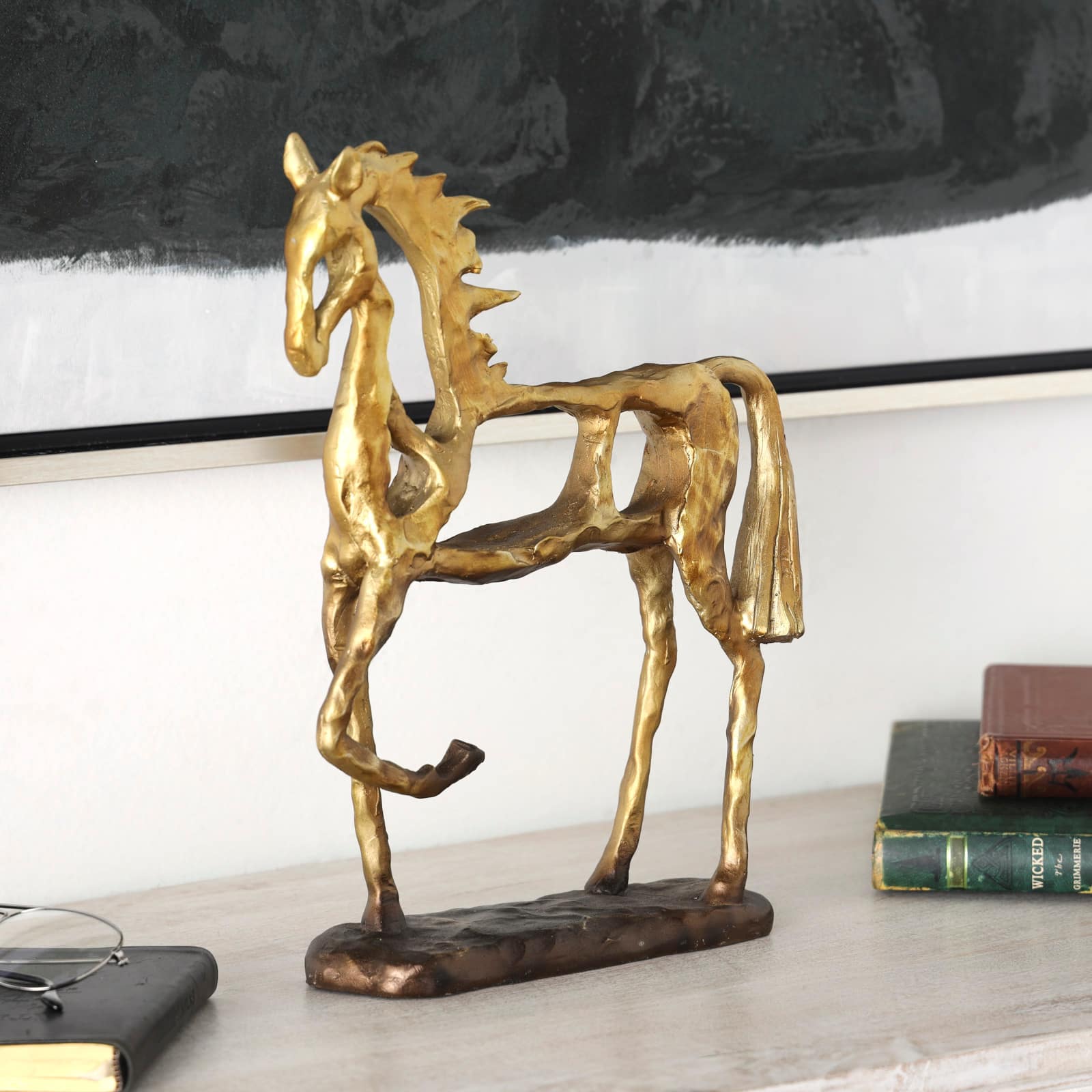 13" Gold Horse Slim Frame Textured Sculpture