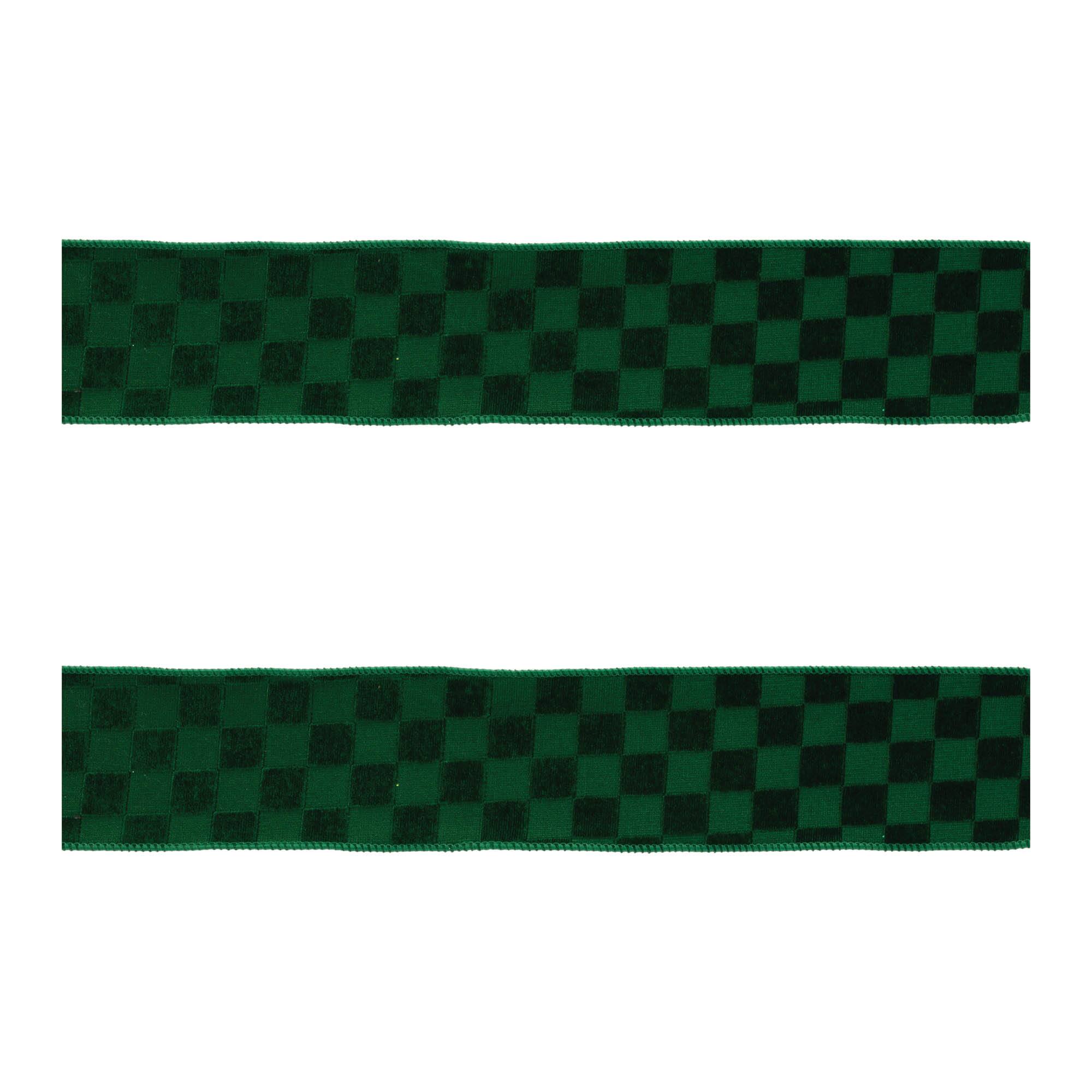 Emerald Green Checkered Texture Wired Ribbon Set