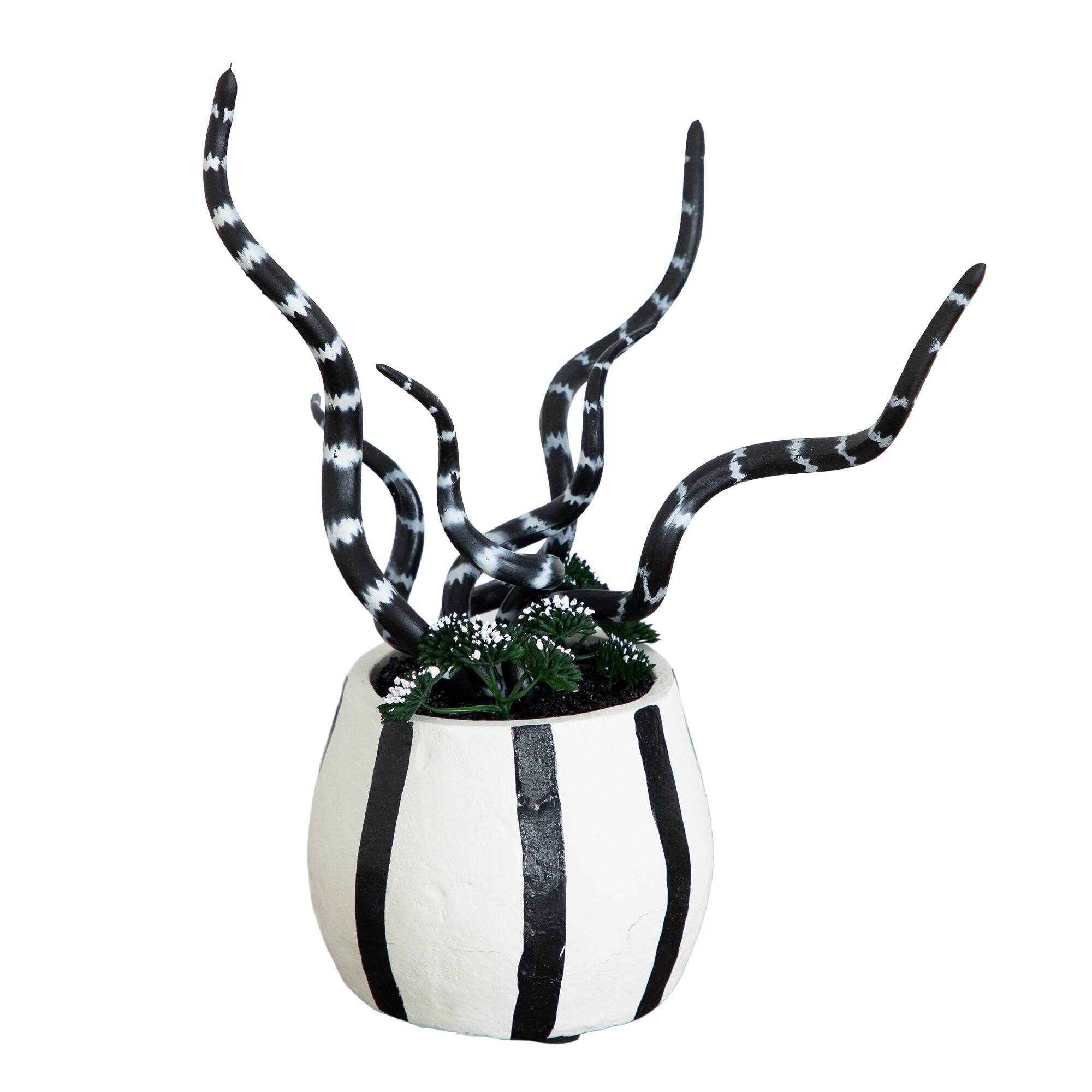 10" Artificial Halloween Midnight Stripe Snake Plant in Decorative Planter