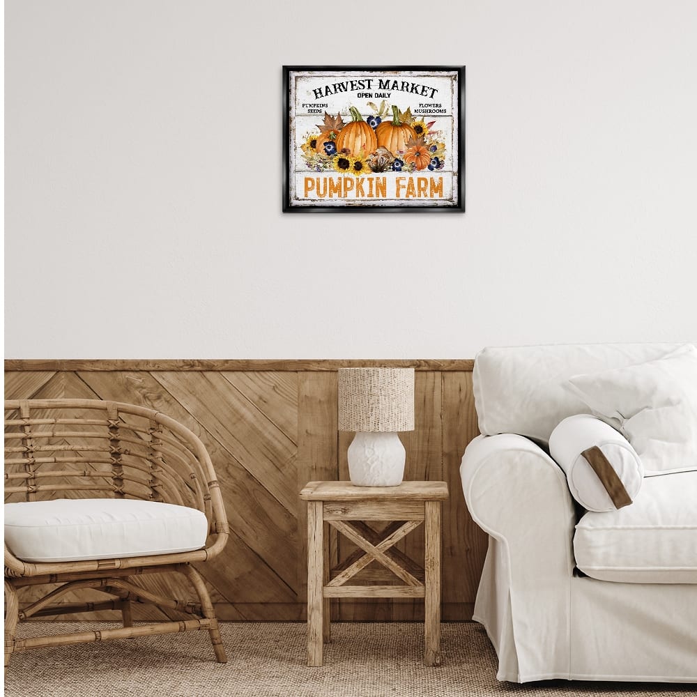 Stupell Industries Pumpkin Farm with Sunflowers Floater Framed Art