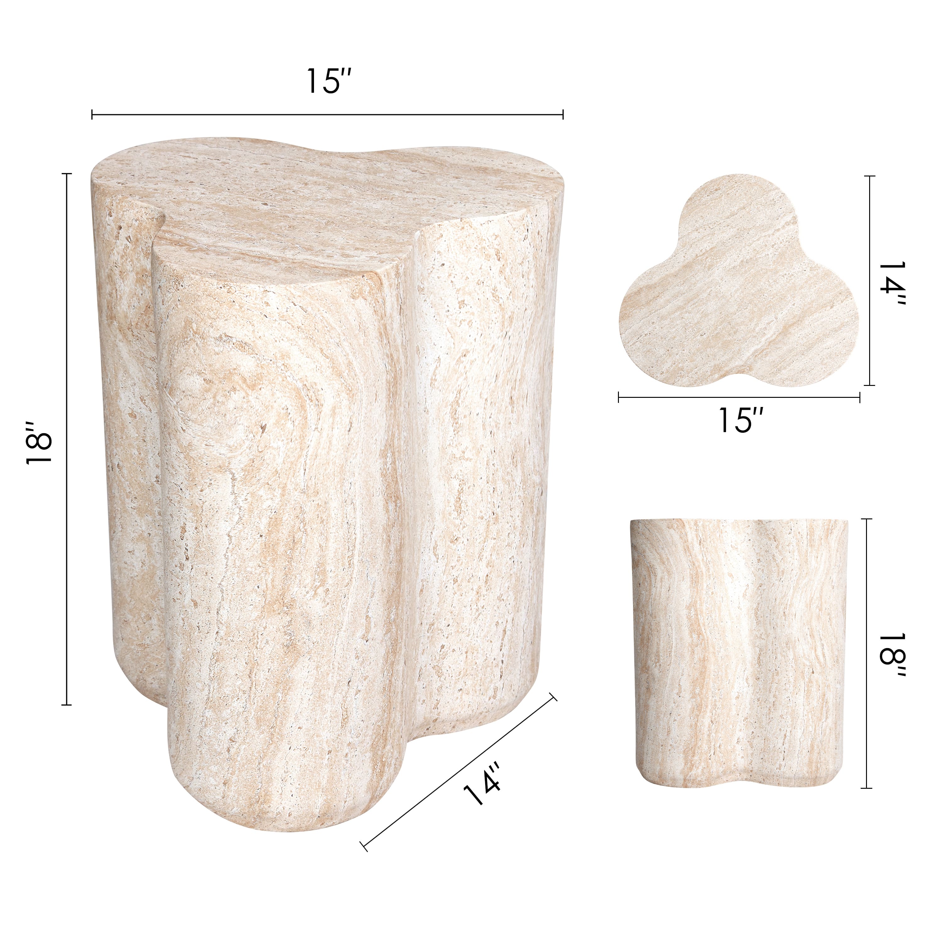 Empire Art Direct 18" Clover Travertine Stone Finish MGO Side Accent Table
