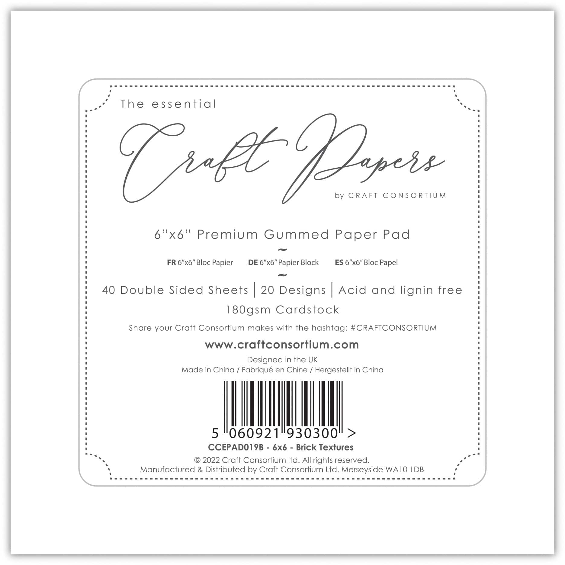 Craft Consortium Double-Sided Paper Pad 6" x 6" 40 ct. Brick Textures, 20 Designs