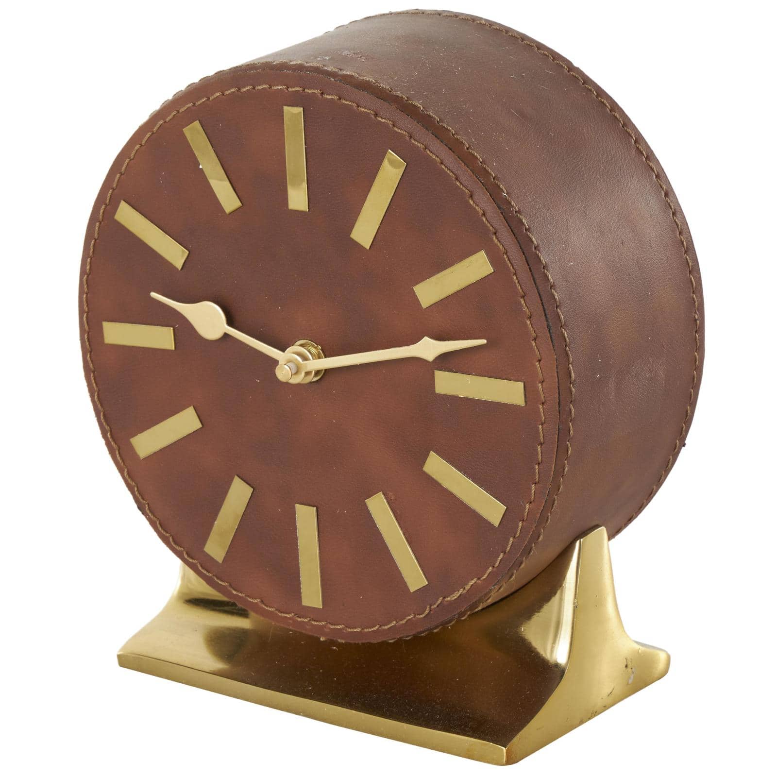 Faux Leather Round Decorative Clock with Rectangular Base