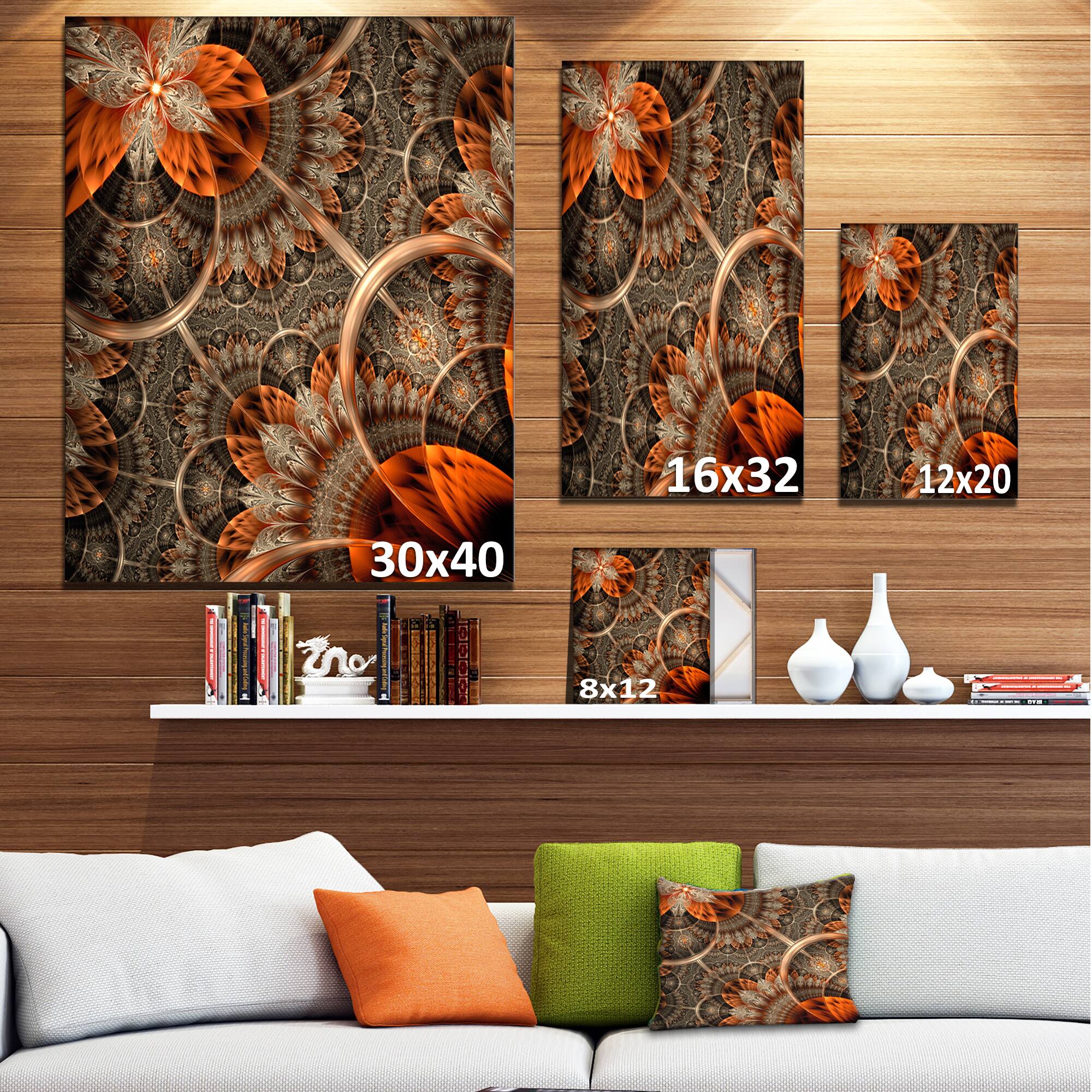 Designart - Orange Brown Digital Art Fractal Flower - Floral Canvas Art Print