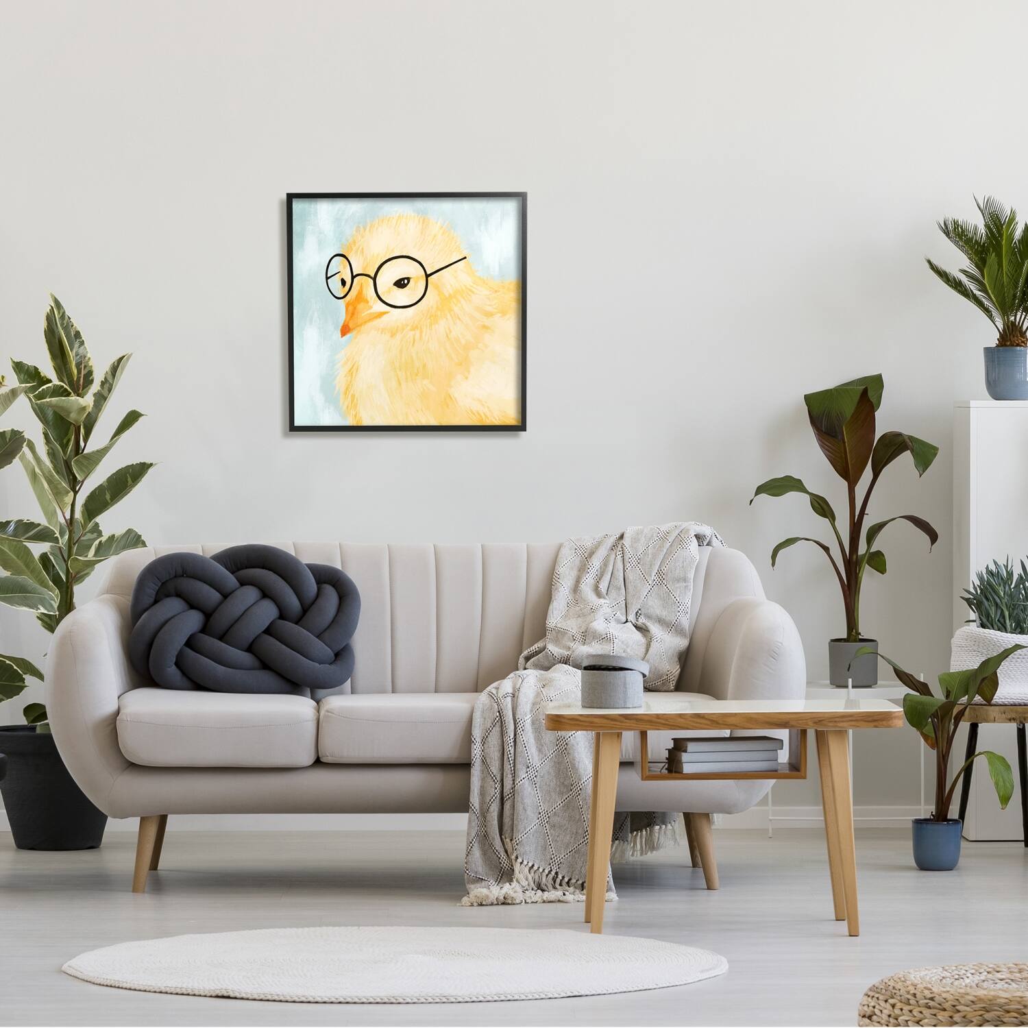 Stupell Industries Easter Chick Yellow Bird Black Glasses Animal Portrait Framed Giclee Art