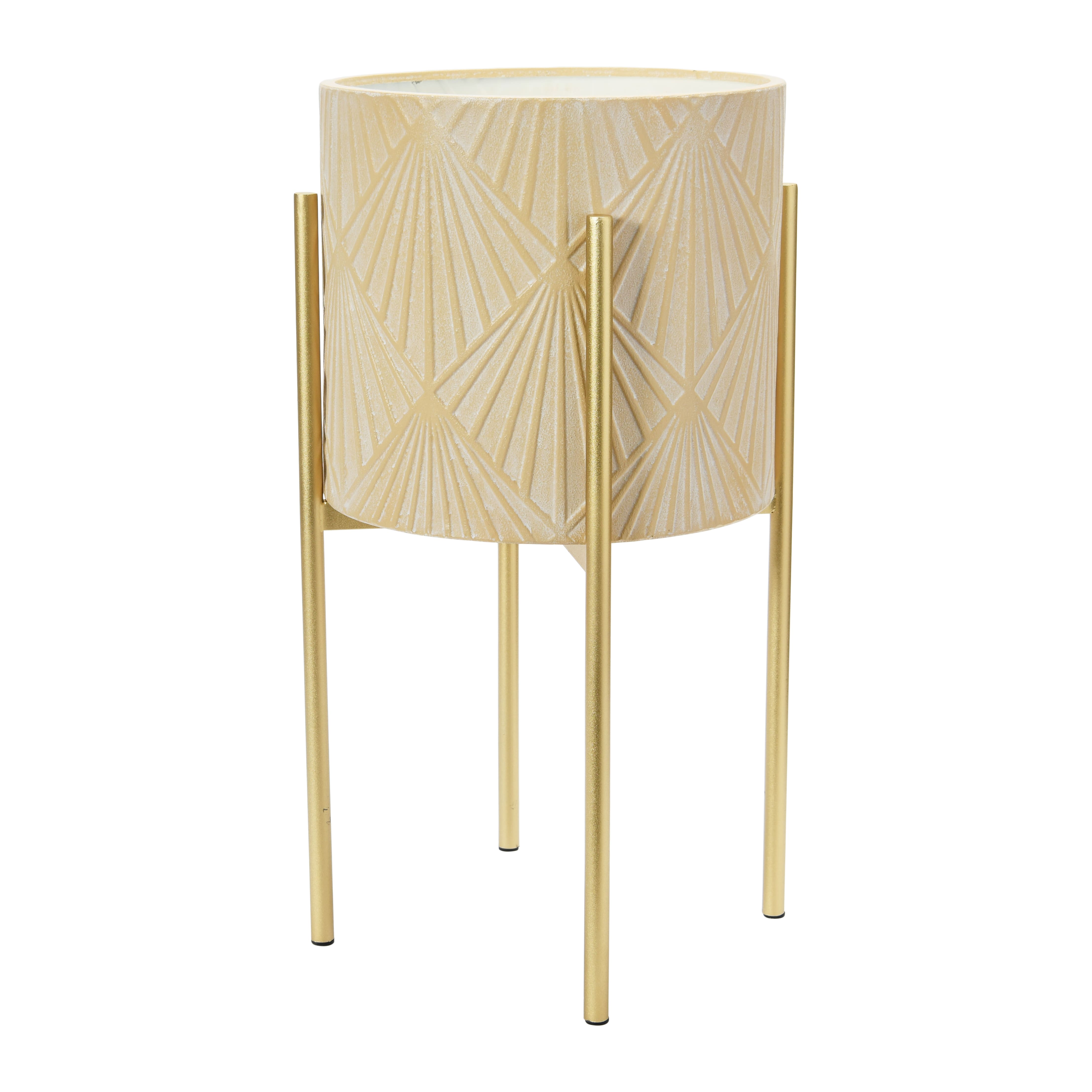 Hello Honey® Cream & Gold Boho Embossed Metal Planters with Stands Set