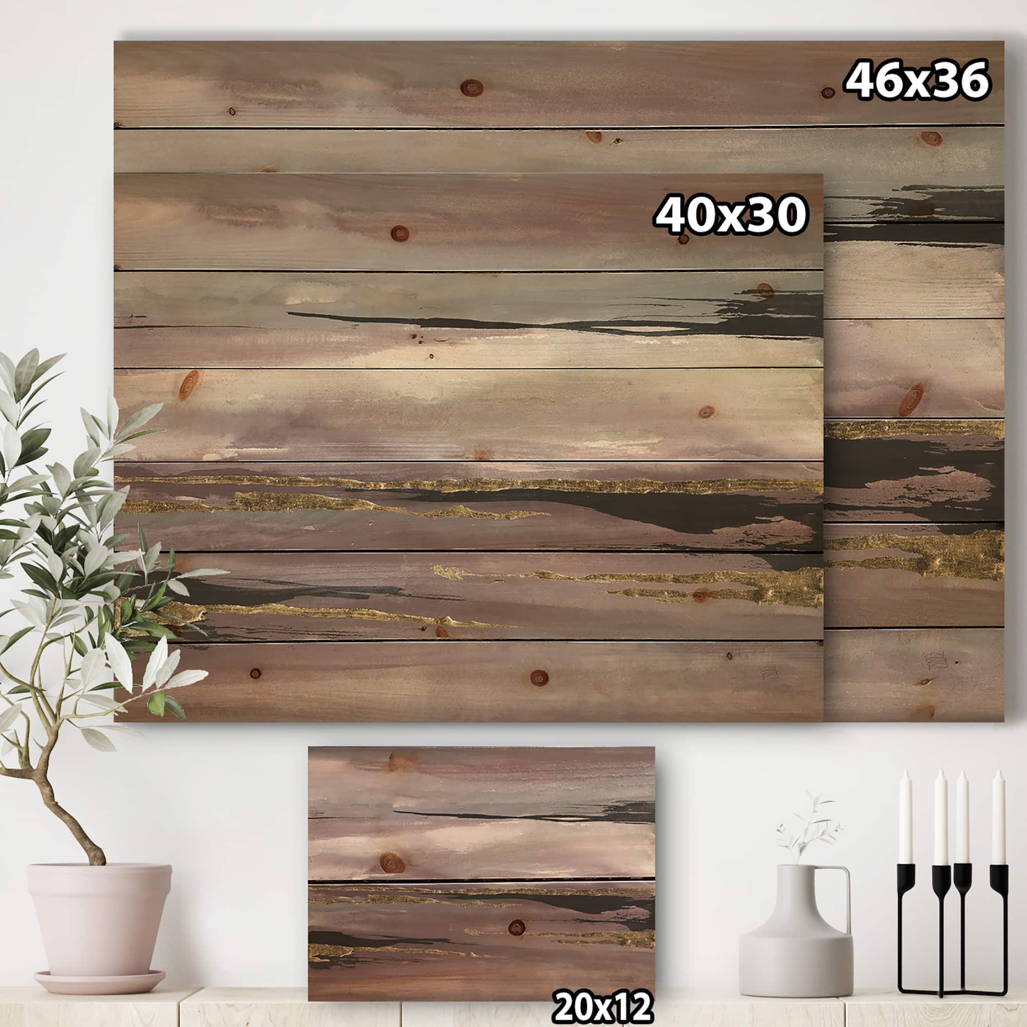 Designart - Purple Glam Storm III - Glam & Shabby Chic Print on Natural Pine Wood