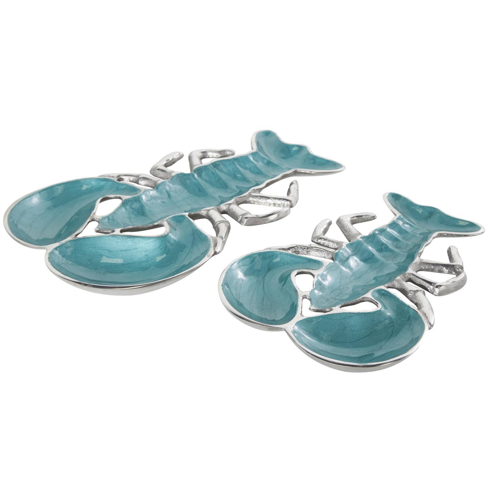 Teal & White Aluminum Enameled Lobster Living Room Décor Tray Set