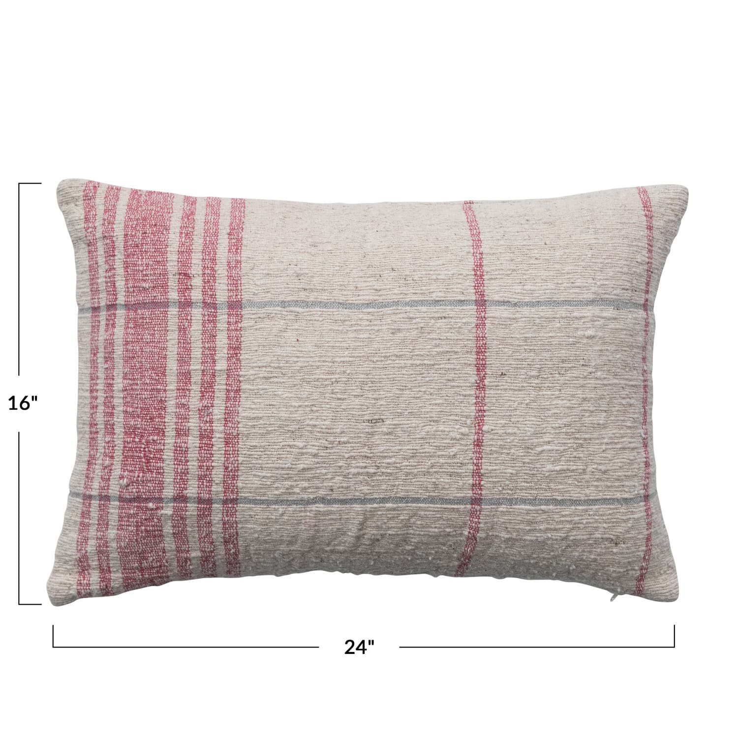 Hello Honey® Natural & Red Grid Pattern Cotton Slub Lumbar Pillow