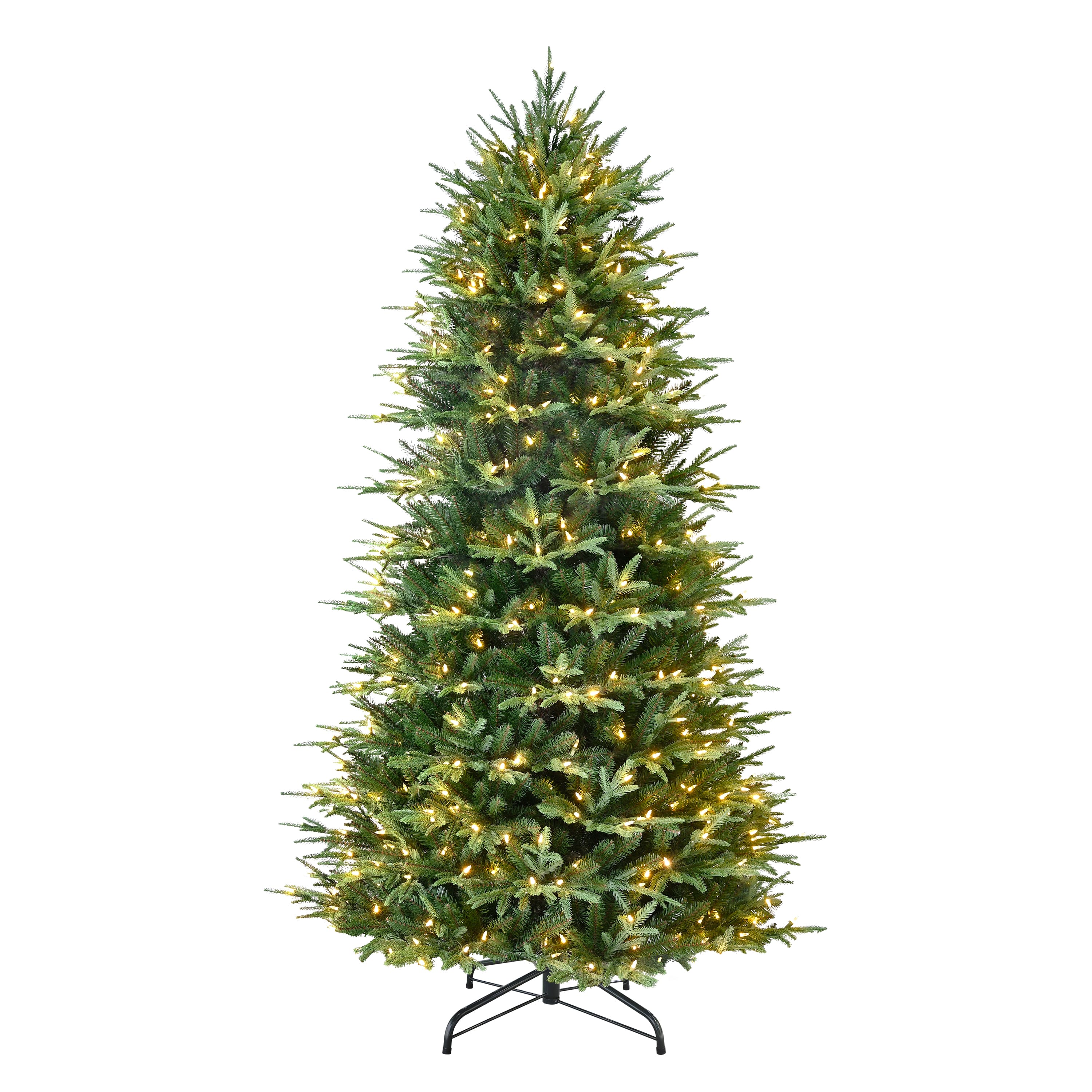 Puleo International 6.5ft. Pre-Lit Fraser Fir Slim Artificial Christmas Tree, Warm White & Multicolor LED Lights