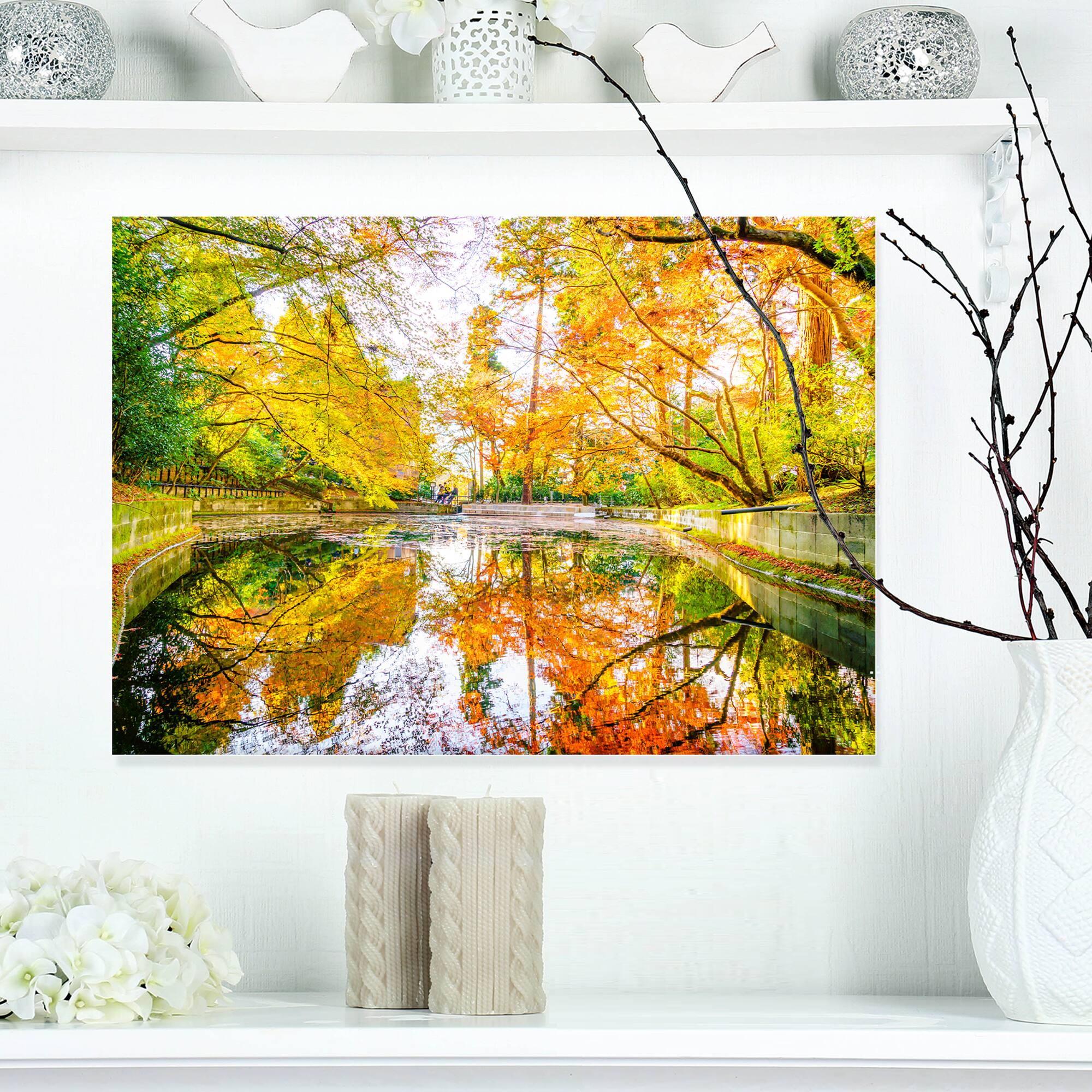 Designart - Bright Fall Forest with River