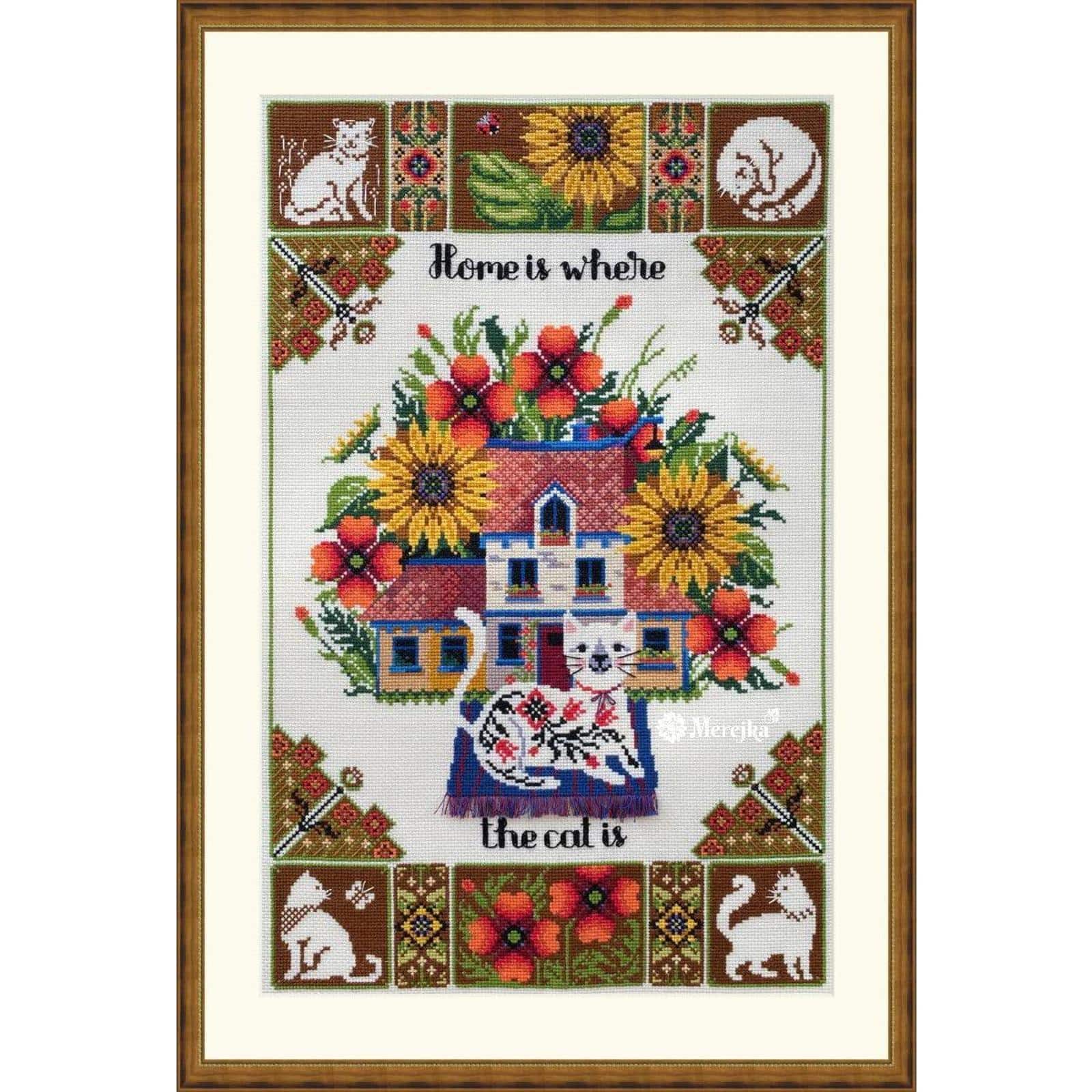 Merejka® Home Is There the Cat Is Counted Cross Stitch Kit