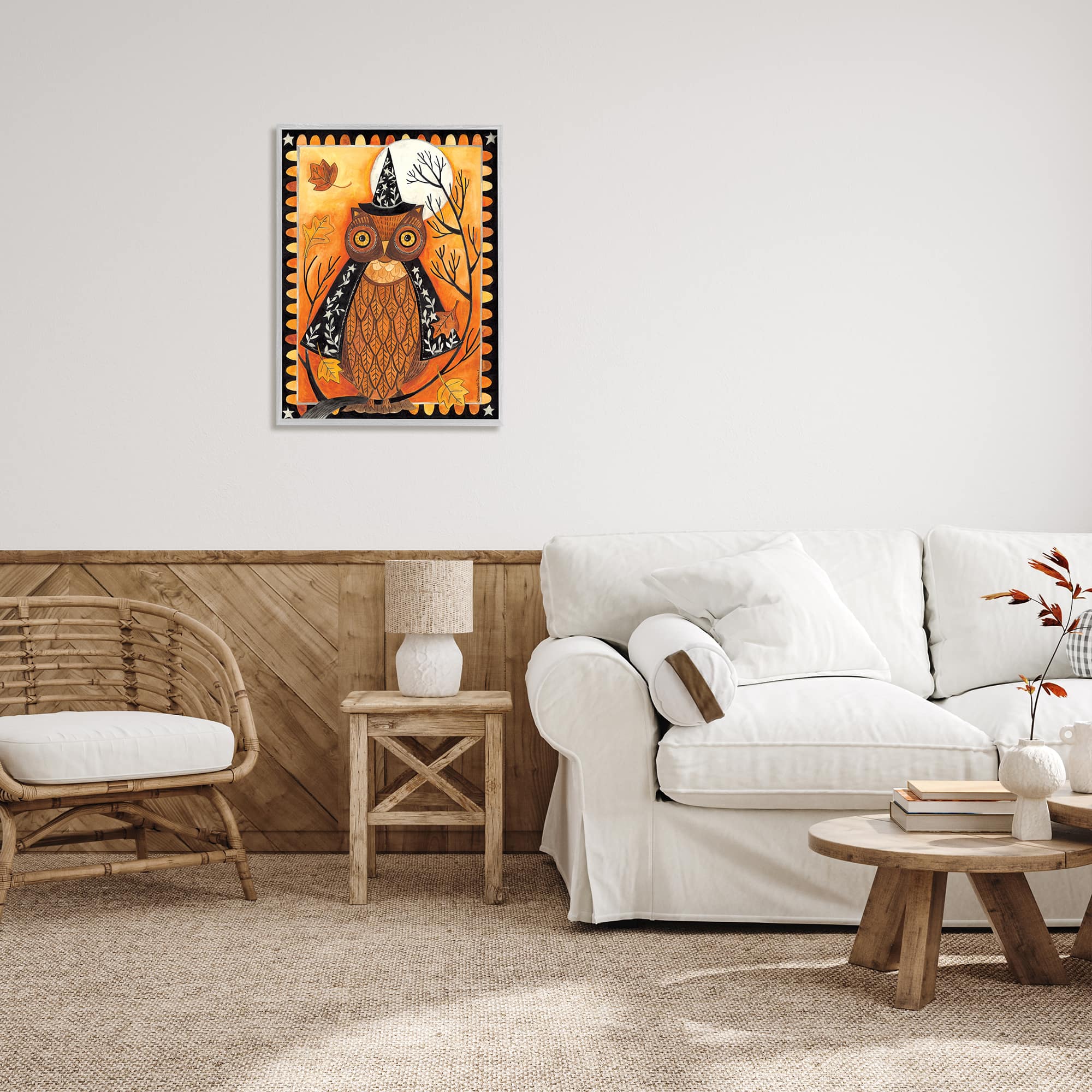 Stupell Industries Seasonal Autumn Owl Moonlit Night Framed Giclee Art