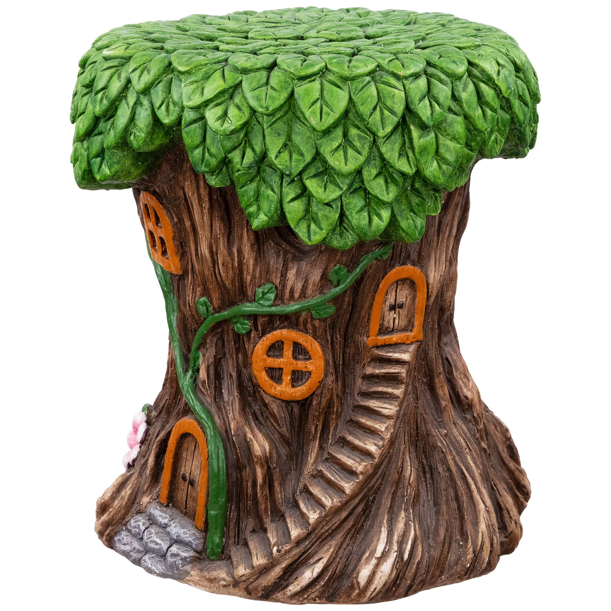 13.75" Fairy Tree Stump Outdoor Garden Plant Stand