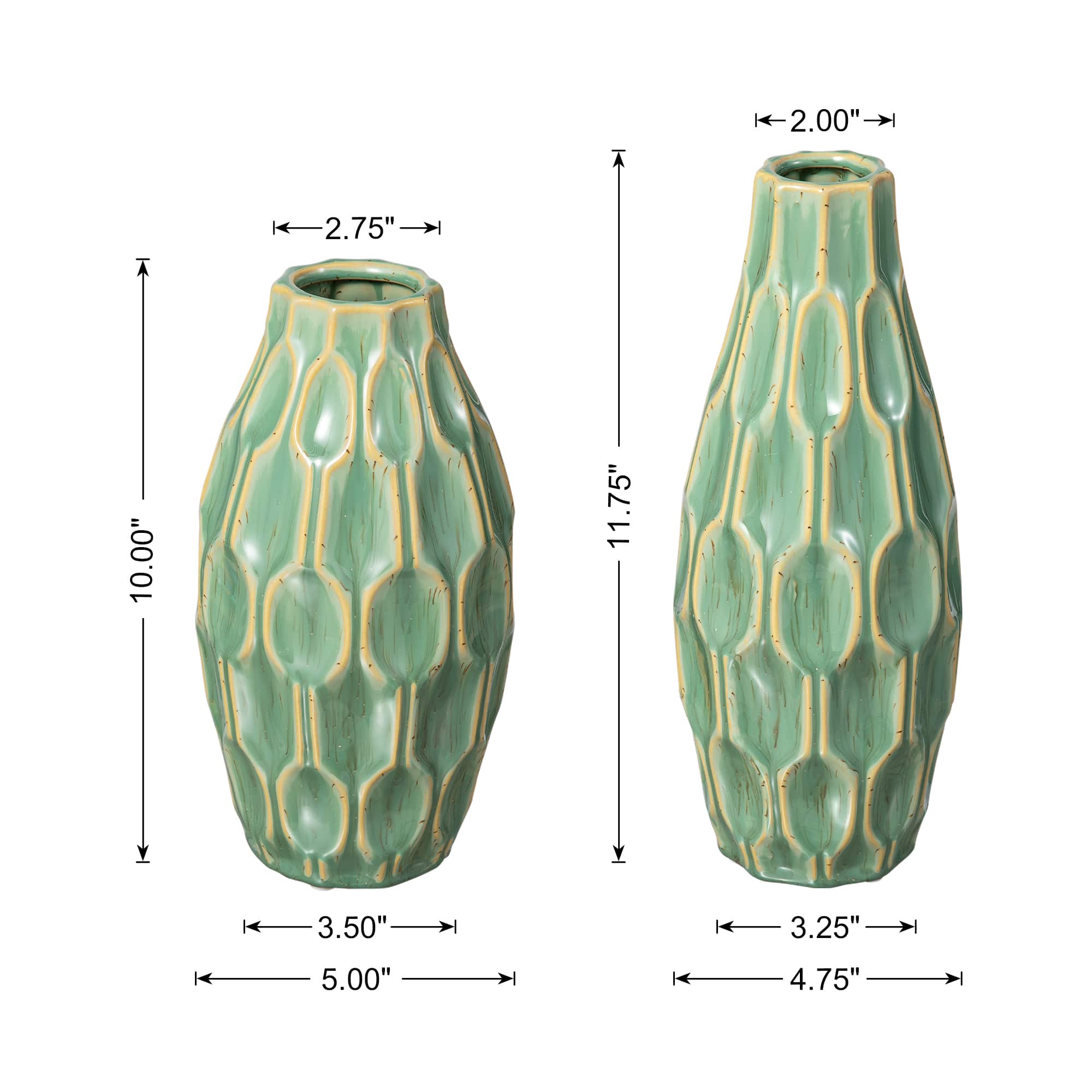 Glitzhome® Geometric Green Ceramic Modern Vase Set