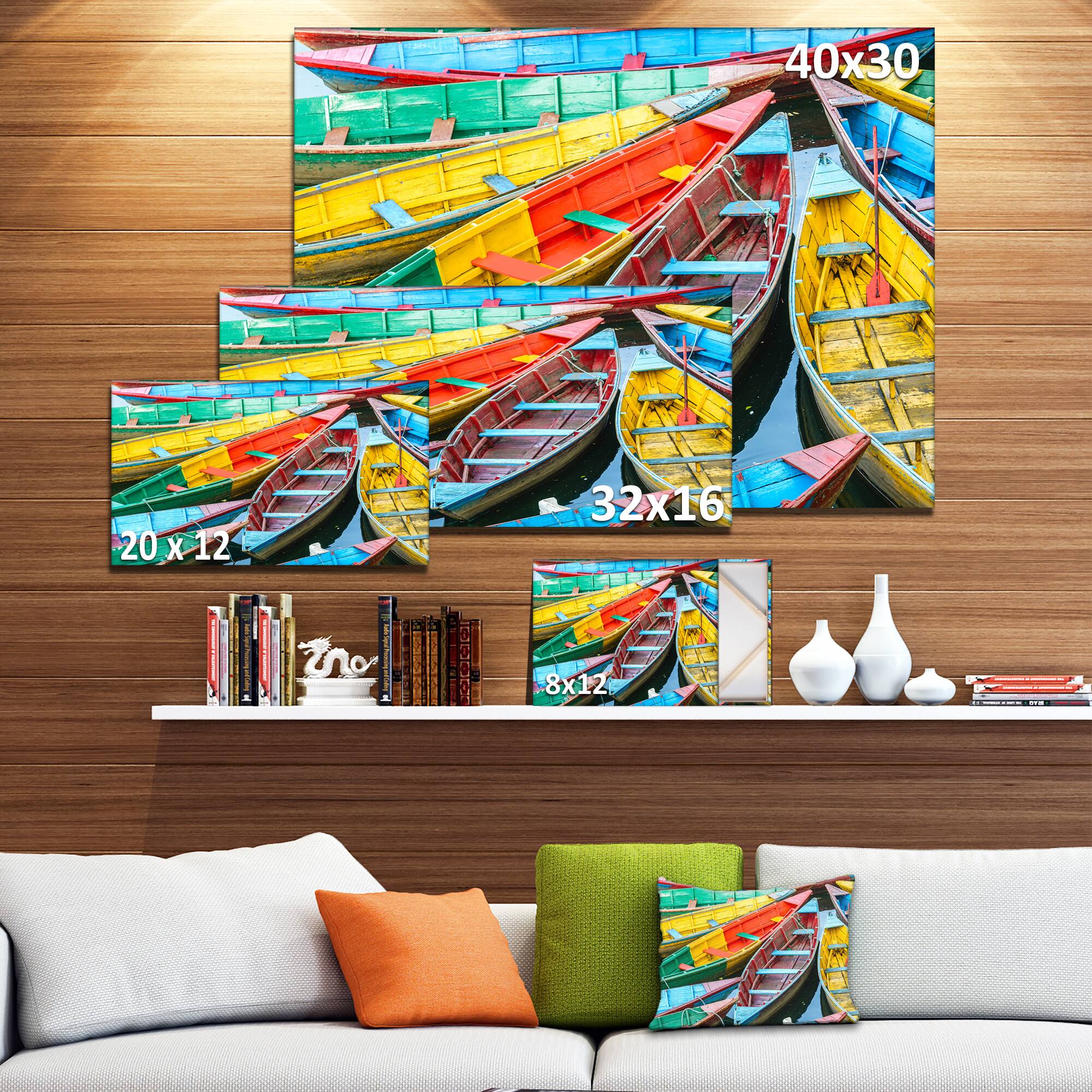 Designart - Rowing Boats on the Lake in Pokhara - Boat Canvas Art Print