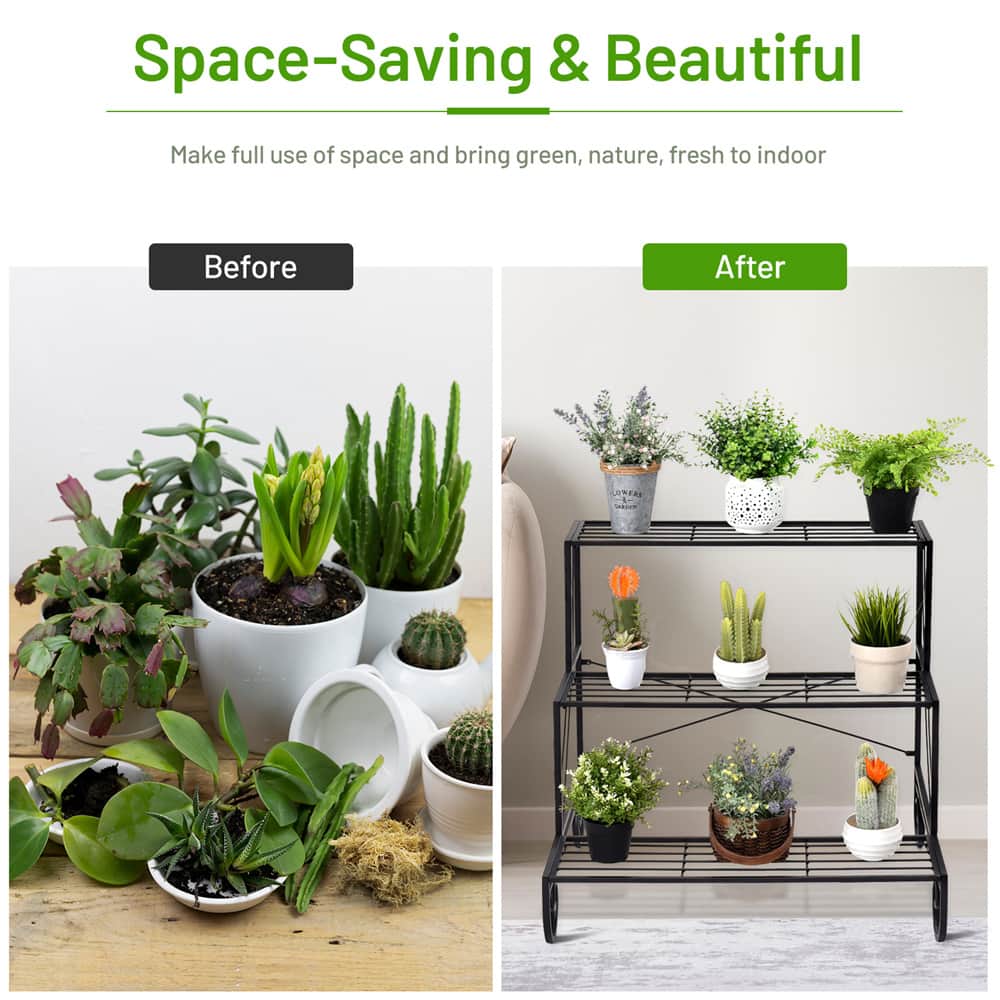 Costway Black 3-Tier Metal Flower & Plant Display Stand