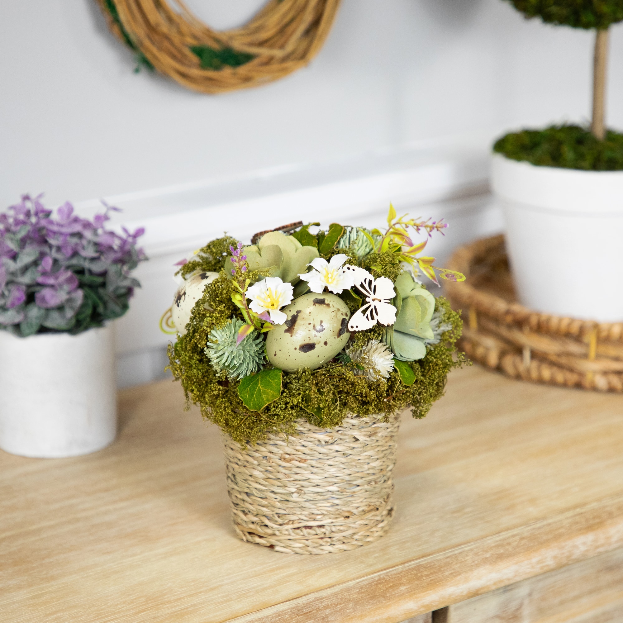 7" Wooden Mixed Floral & Easter Egg Artificial Arrangement