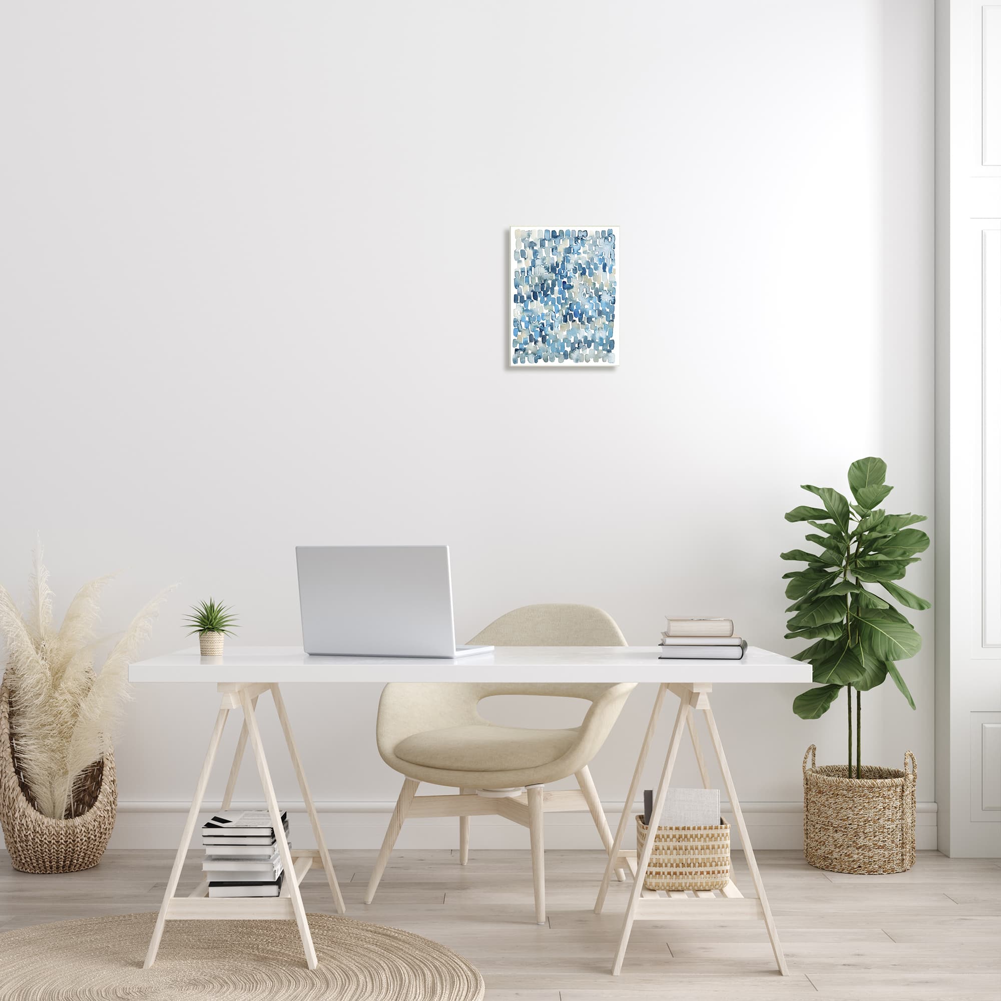 Stupell Industries Coastal Tile Abstract Soft Blue Beige Shapes Wall Plaque