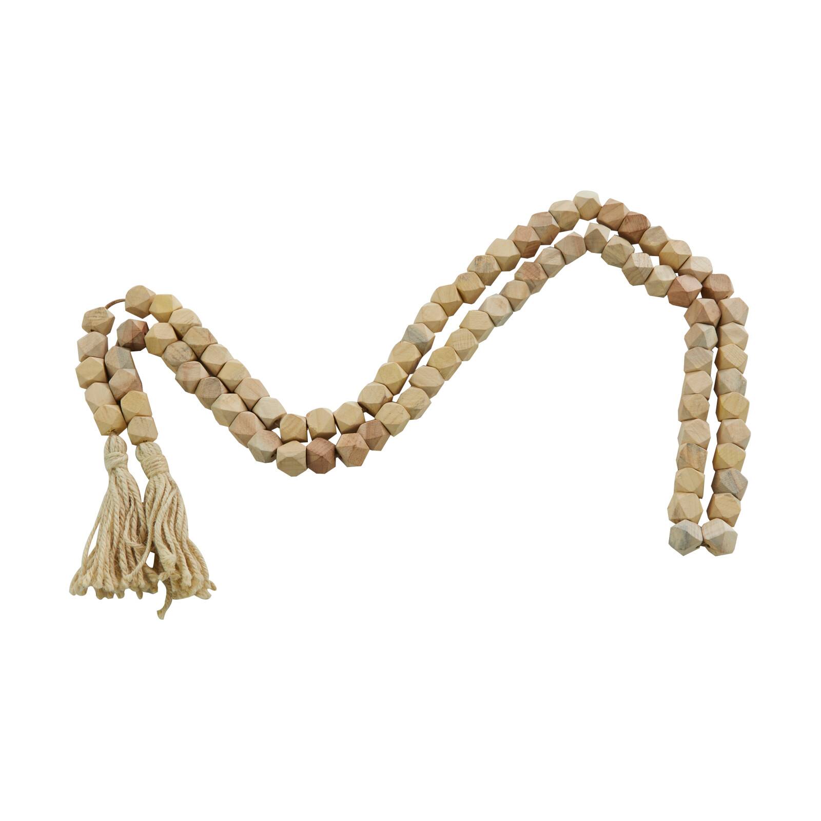 80" Bohemian Mango Wood Beads with Tassels Garland