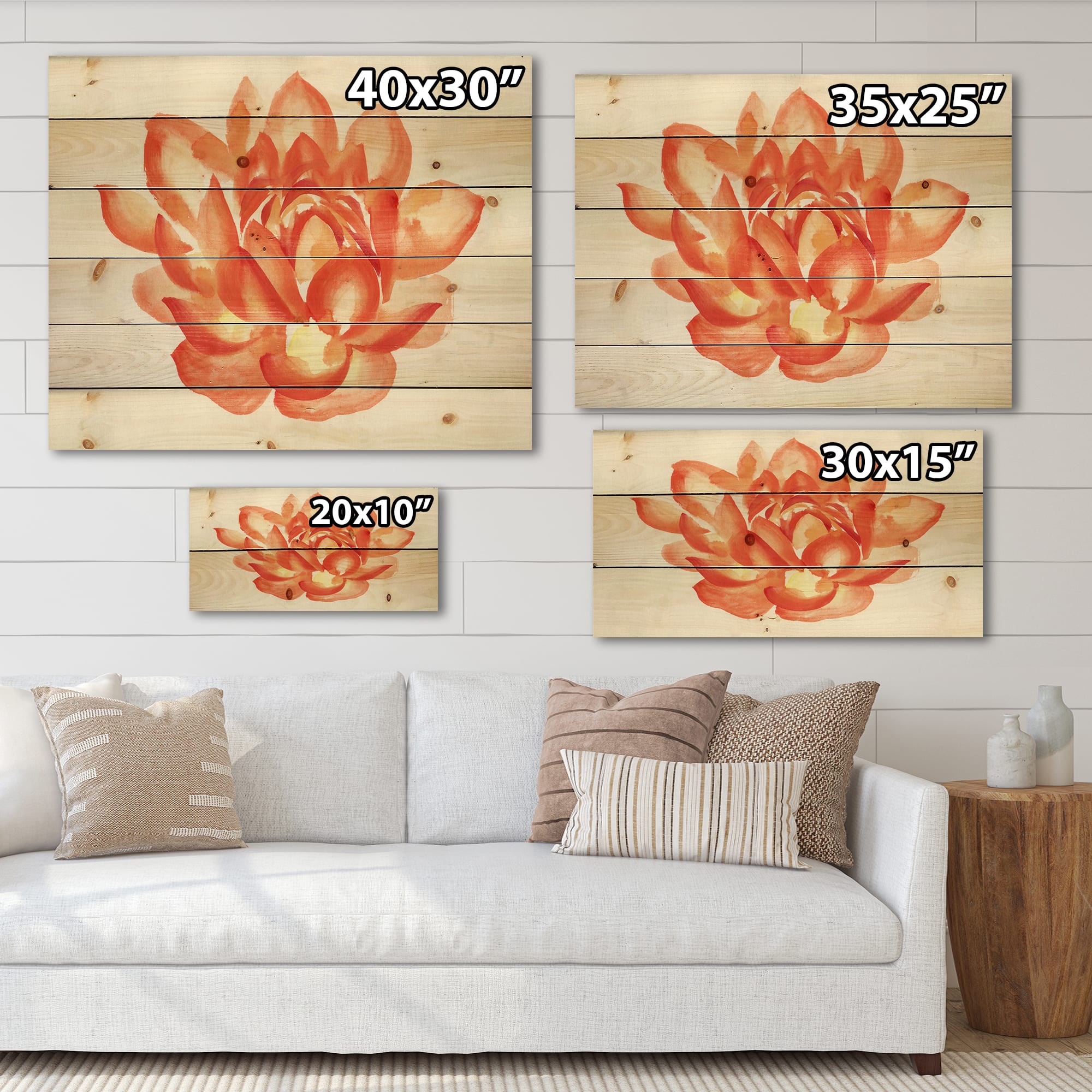 Designart - Vintage Detail of A Orange Lotus - Traditional Print on Natural Pine Wood