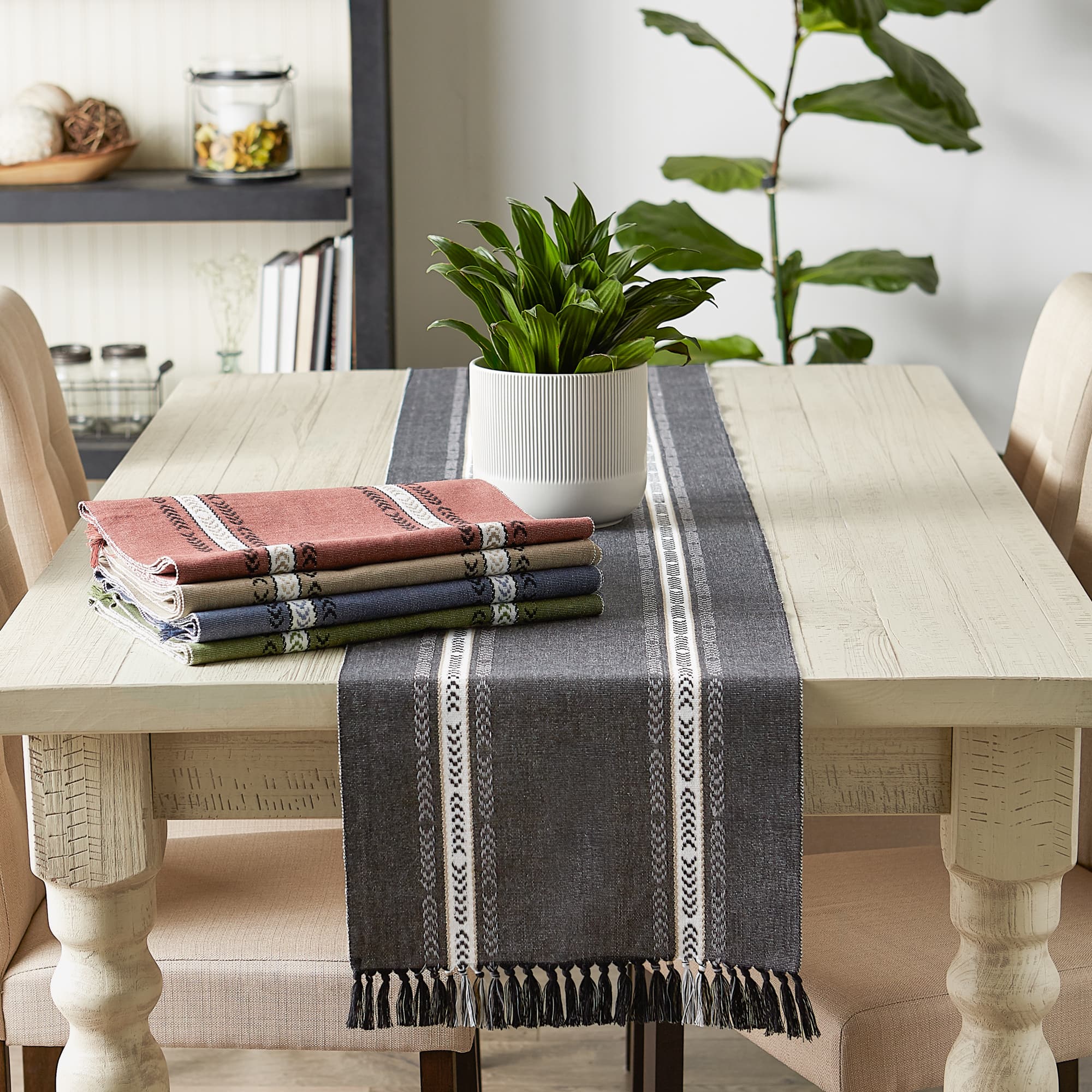 DII® 72" Dobby Striped Fringe Ribbed Table Runner