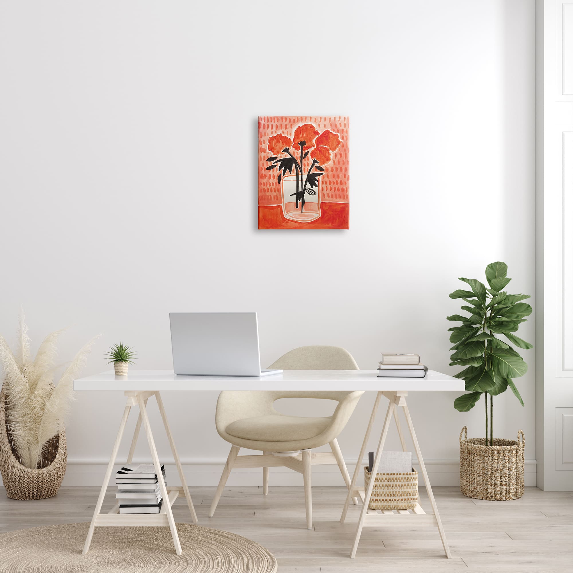 Stupell Industries Bold Red Flower Bouquet Black Stem Florals Canvas Wall Art