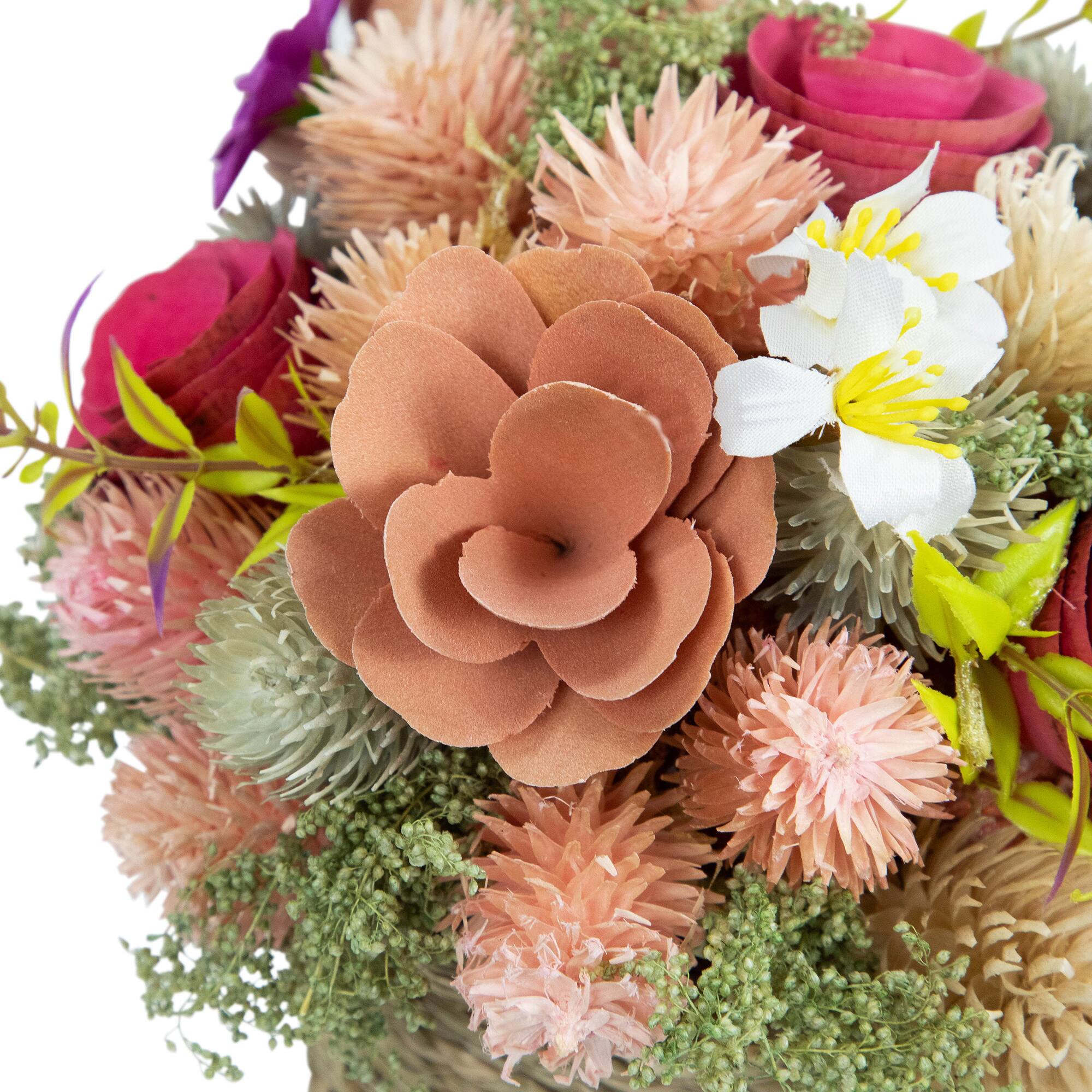 7" Wooden Mixed Floral Artificial Spring Arrangement with Pot