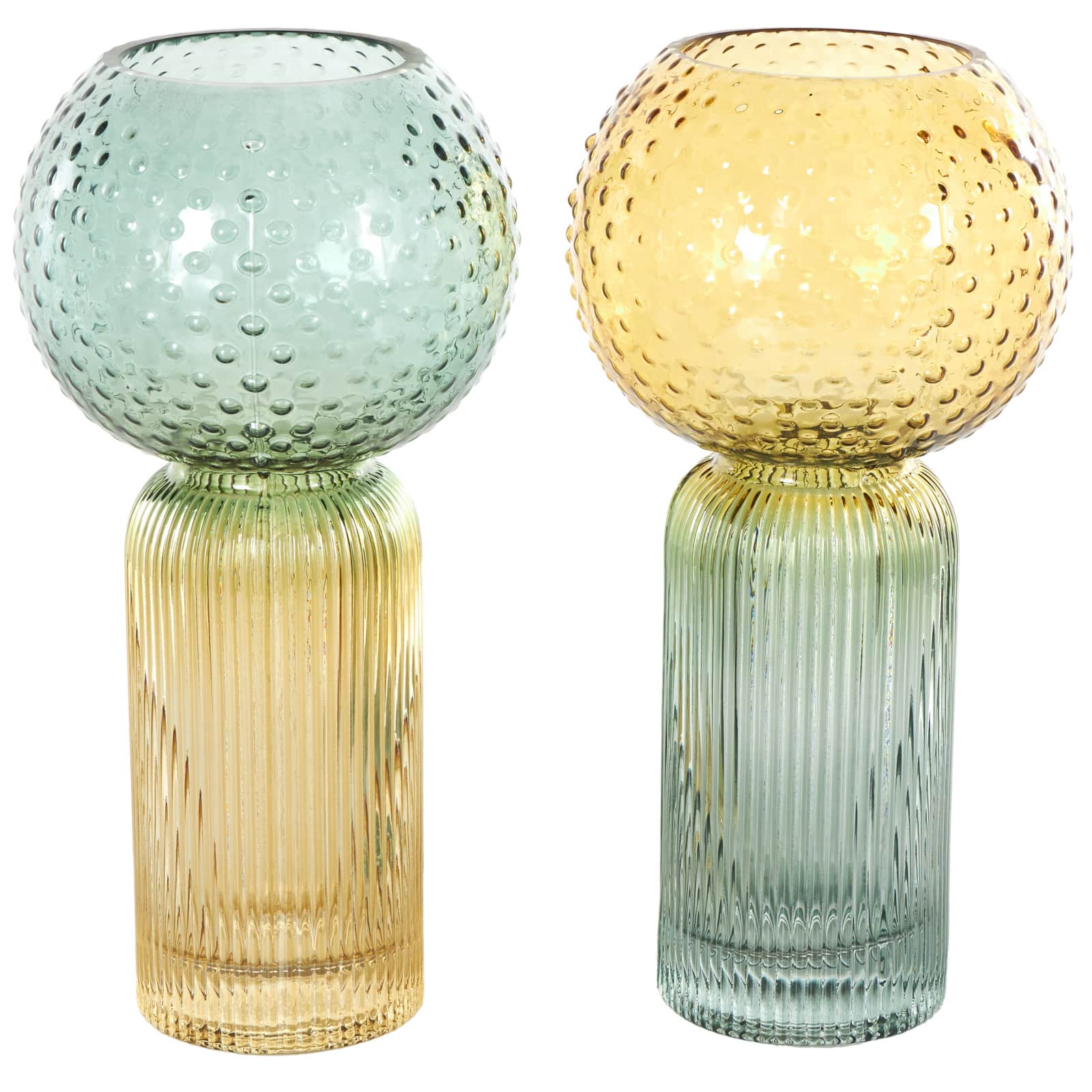 12" Multicolored Glass Ribbed Ombre Vase Set