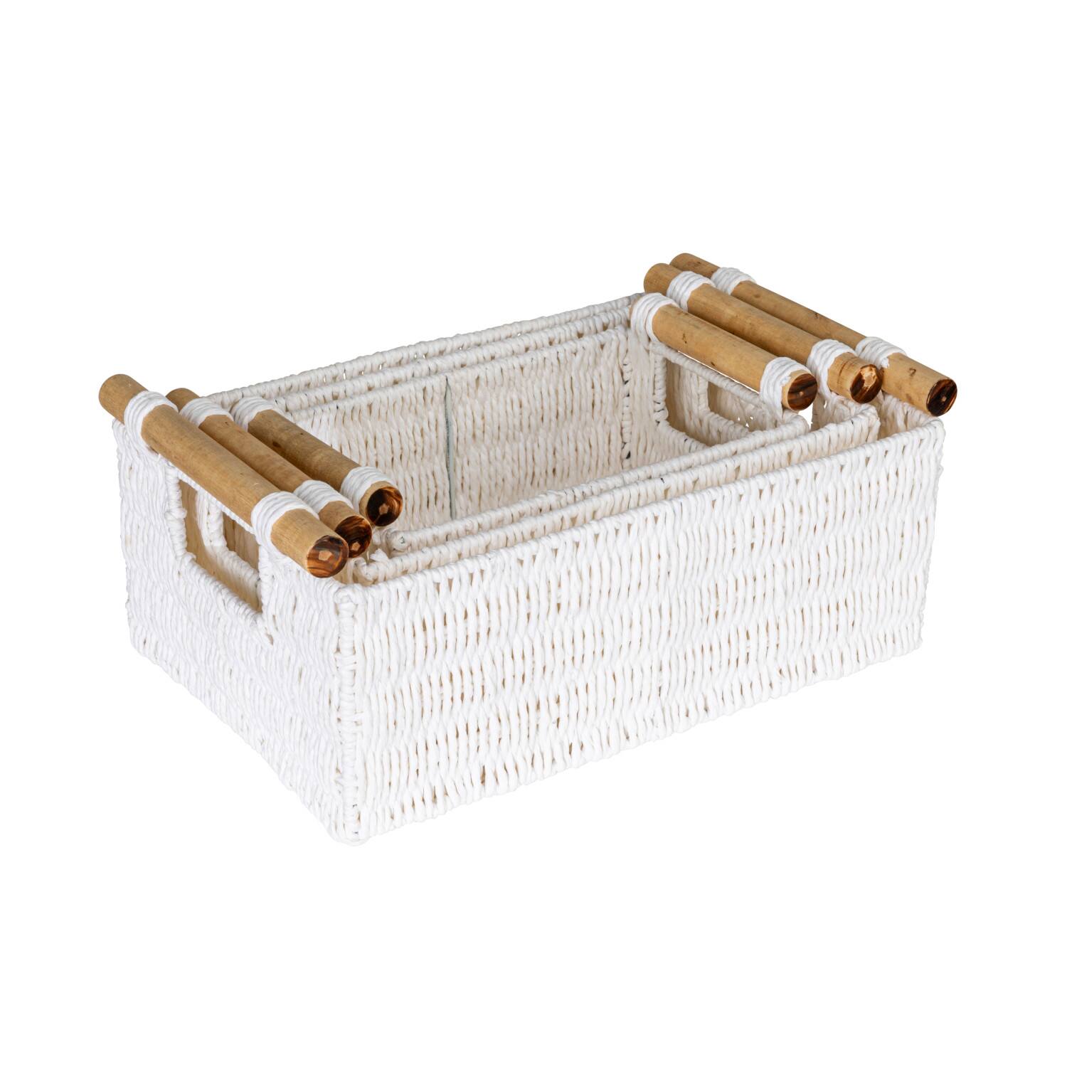 Household Essentials Paper Rope with Wooden Handles Basket Set